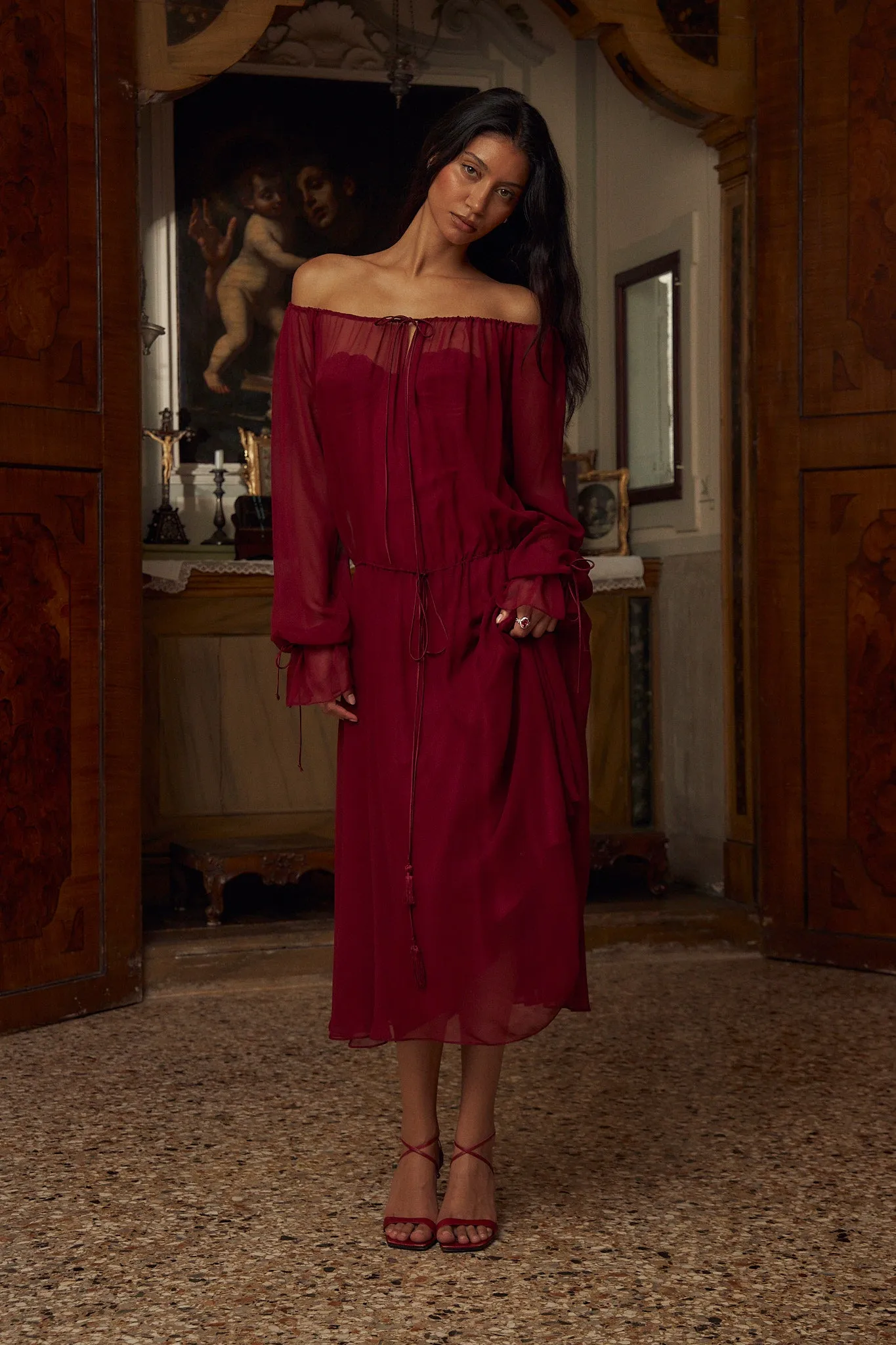 Curtain Lady Length Dress in Sangre sold by Mirror Palais product image thumbnail 4