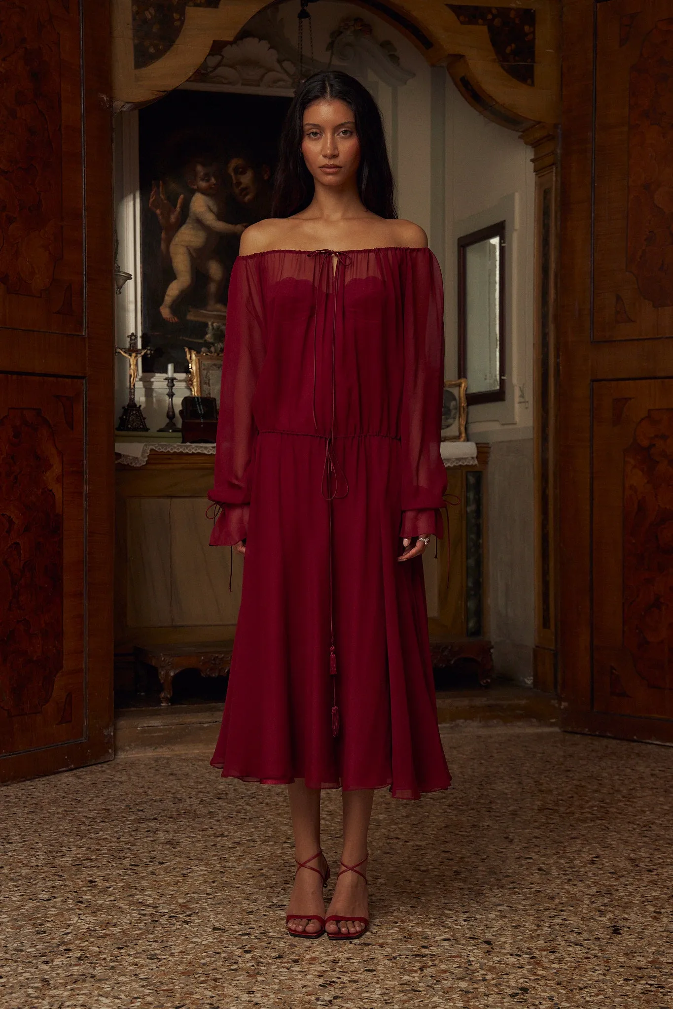 Curtain Lady Length Dress in Sangre sold by Mirror Palais product image thumbnail 3