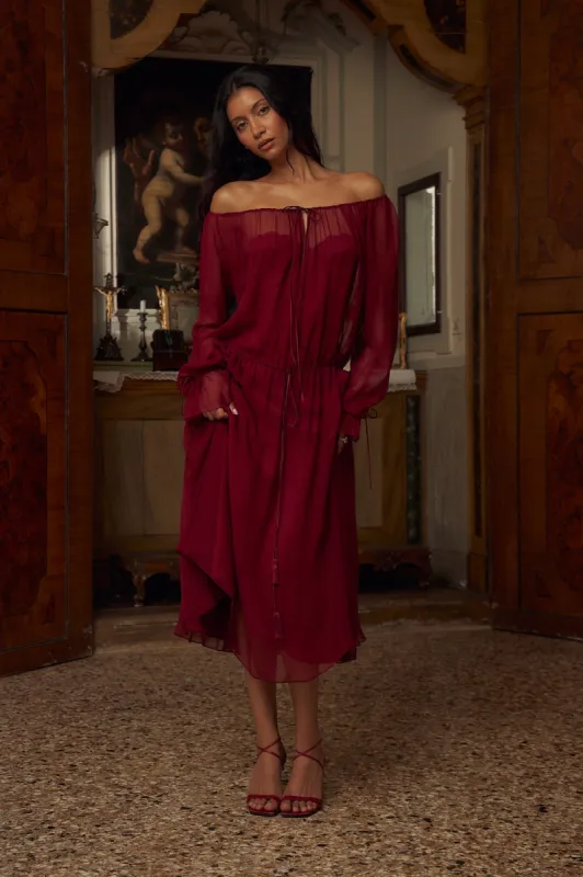 Curtain Lady Length Dress in Sangre sold by Mirror Palais