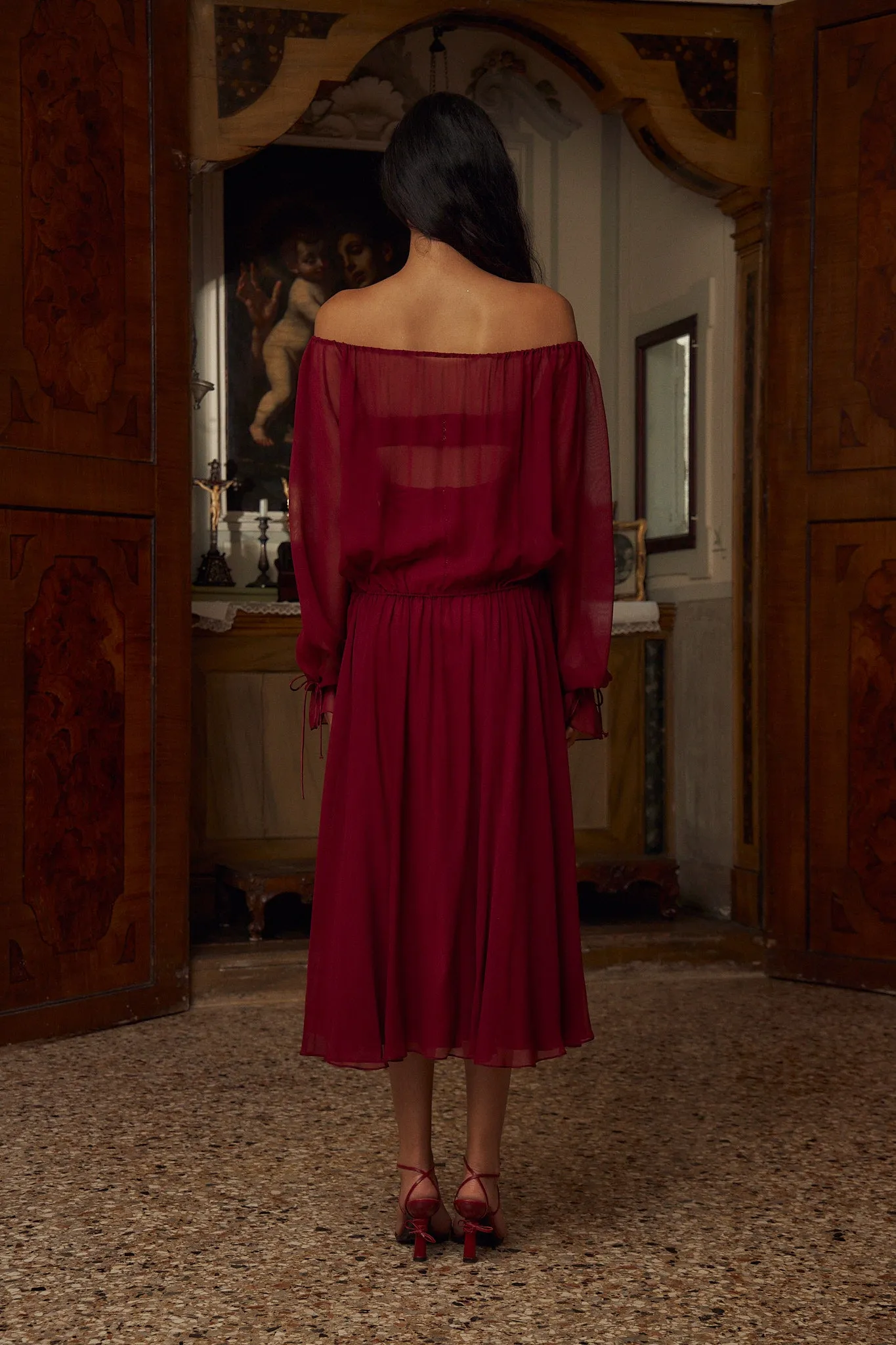 Curtain Lady Length Dress in Sangre sold by Mirror Palais product image thumbnail 2