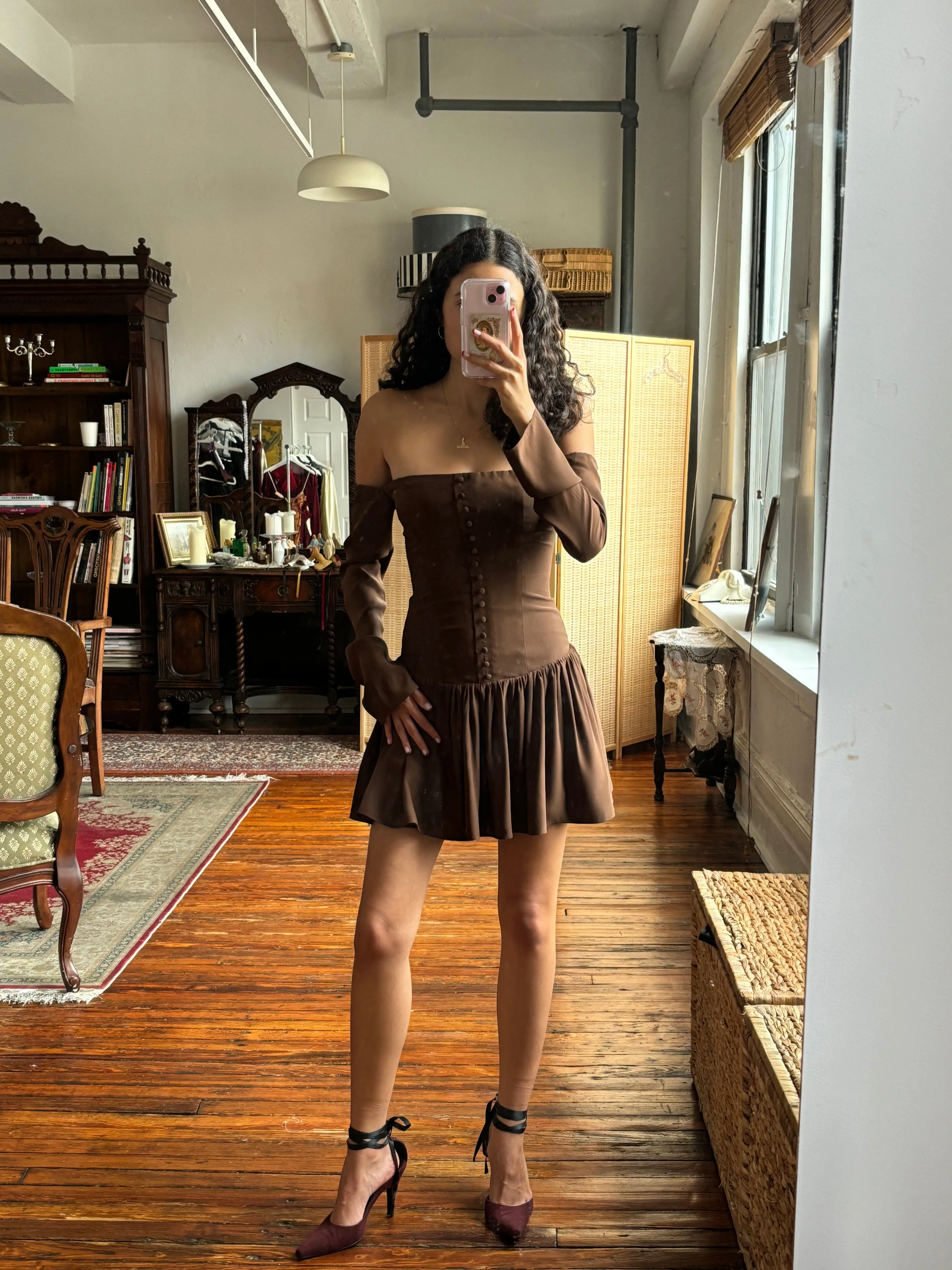 Sample Kissing Booth Long Sleeve Dress Chocolat sold by Mirror Palais product image thumbnail 2