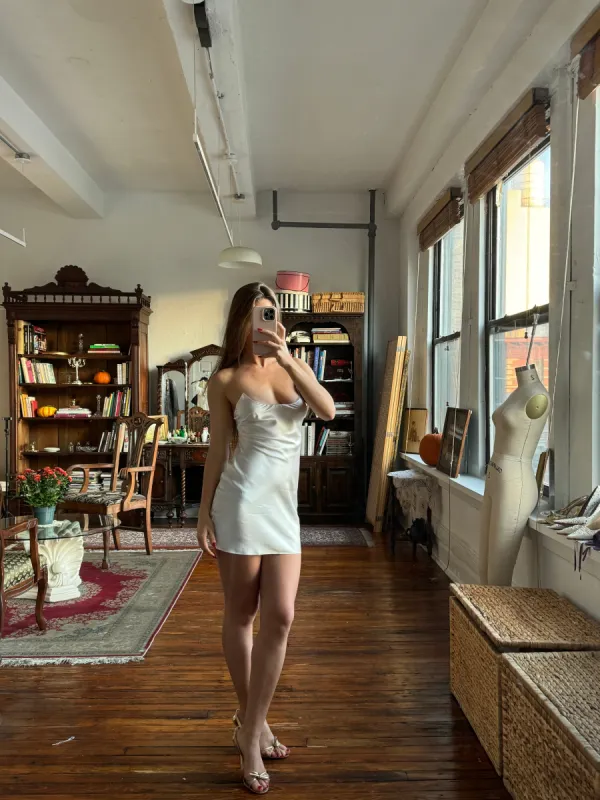 Sample Illusion Dress Slip in Pearl sold by Mirror Palais