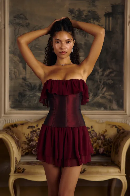 Ballet Russes Mini Dress in Oxblood sold by Mirror Palais