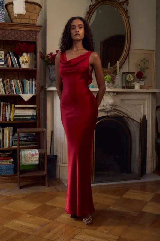 Plunging Back Cowl Dress Scarlet sold by Mirror Palais