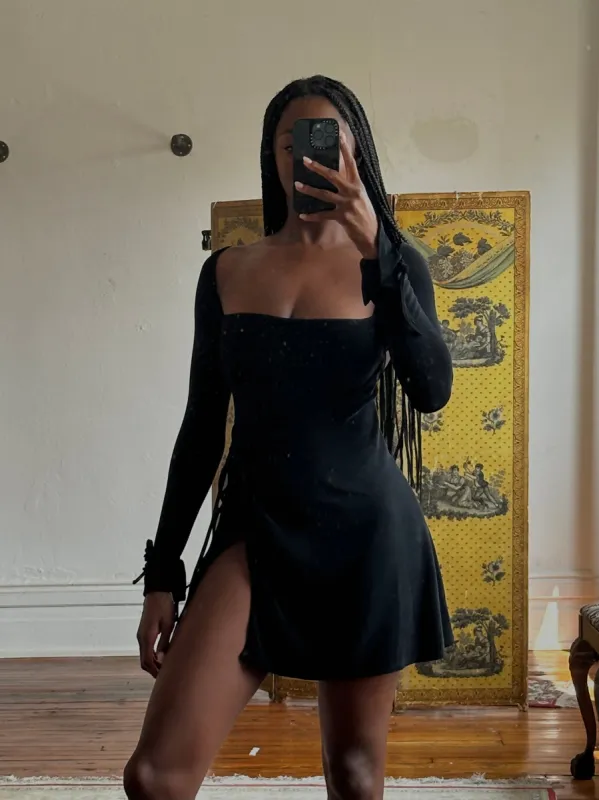 Sample Mini Wrap Dress in Black sold by Mirror Palais