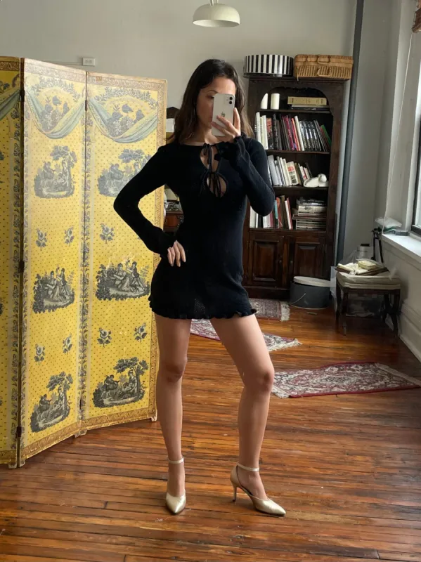 Sample Rose Pointelle Knit Mini Dress Noir XS sold by Mirror Palais