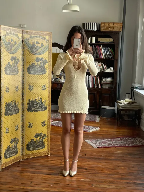 Sample Rose Pointelle Knit Mini Dress Butter XS sold by Mirror Palais