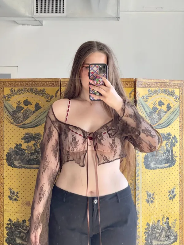 Sample Corset Cover Brown Lace XS sold by Mirror Palais
