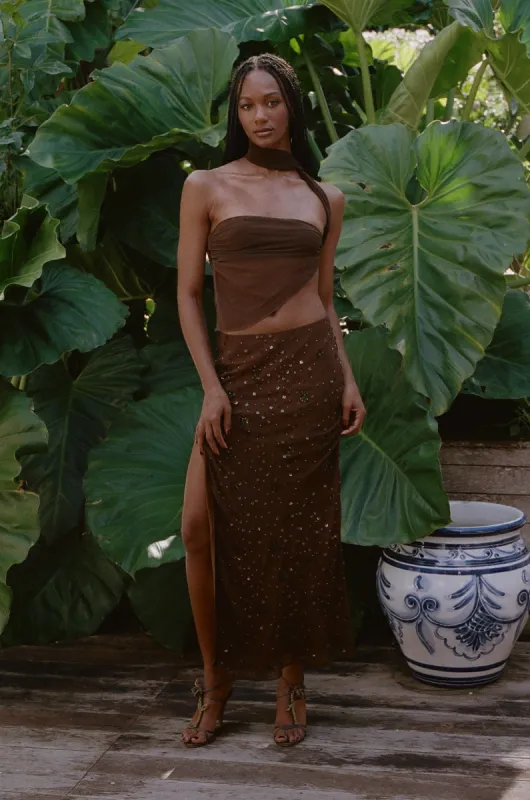Beaded Skirt in Brown sold by Mirror Palais
