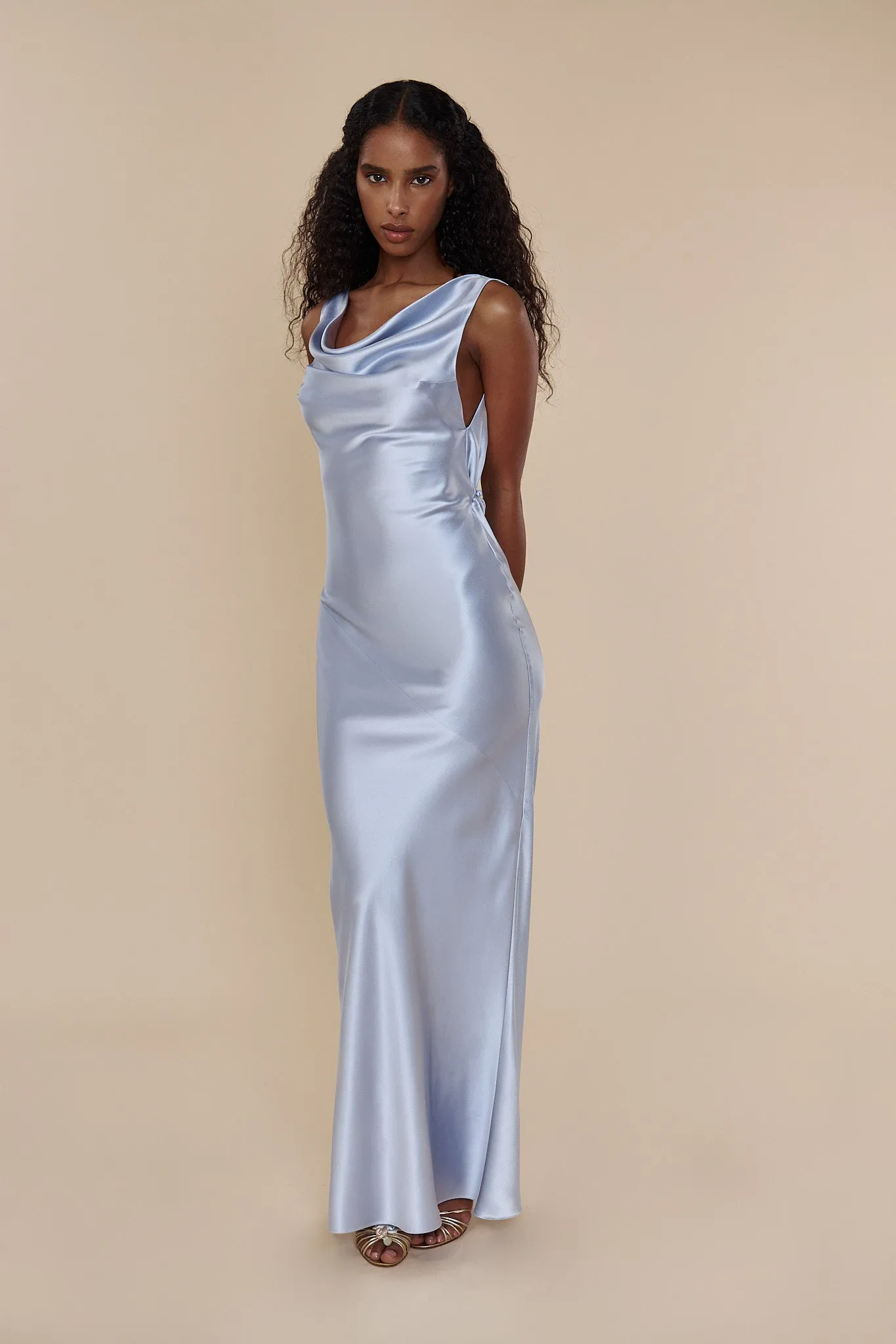 Plunging Back Cowl Dress in Ciel sold by Mirror Palais product image thumbnail 5