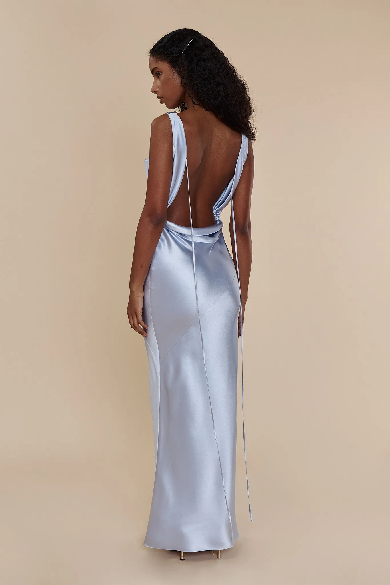 Plunging Back Cowl Dress in Ciel sold by Mirror Palais product image thumbnail 2