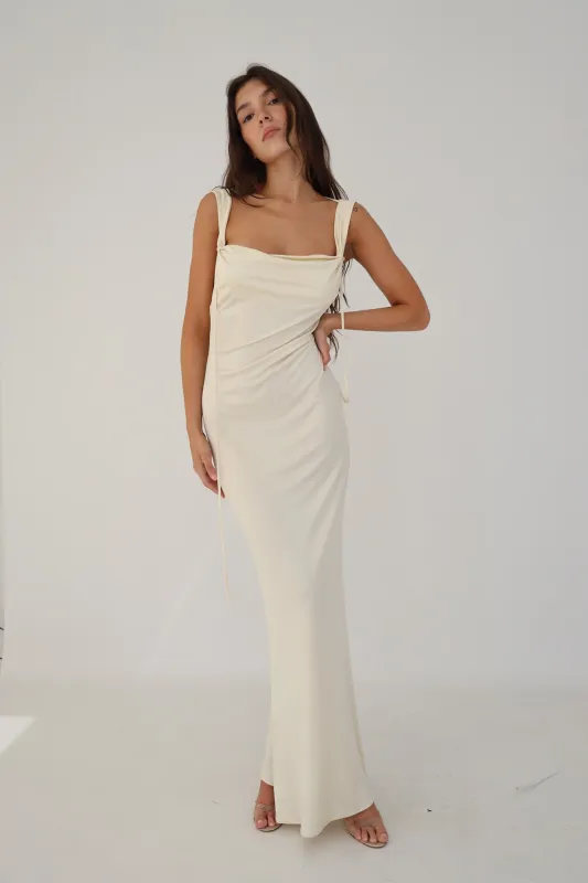Low Cowl Dress in Crème sold by Mirror Palais