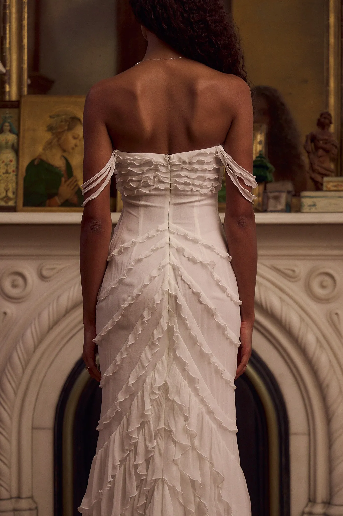 Cascading Ruffle Gown Without Train in Pearl sold by Mirror Palais product image thumbnail 5