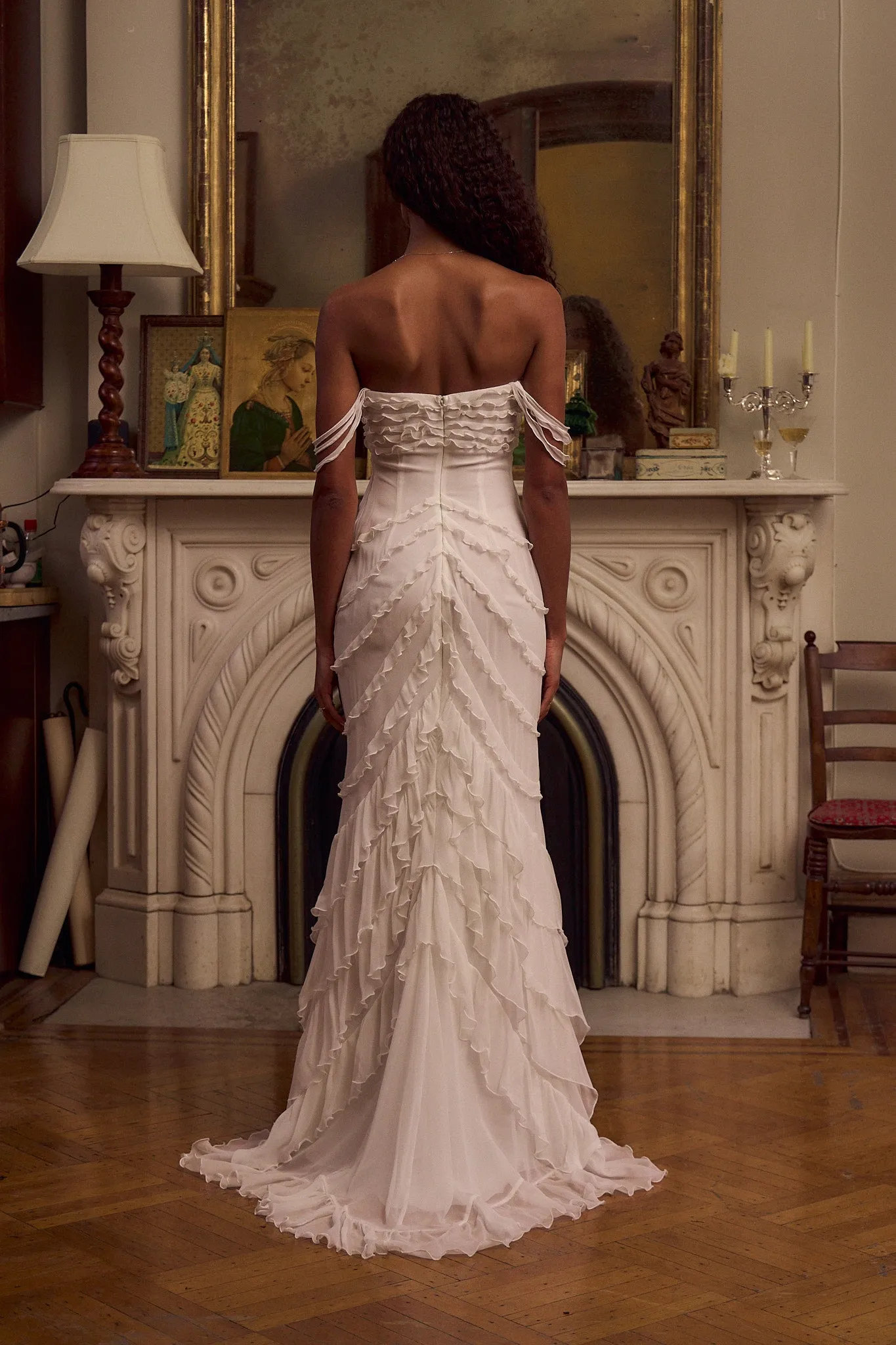 Cascading Ruffle Gown Without Train in Pearl sold by Mirror Palais product image thumbnail 4