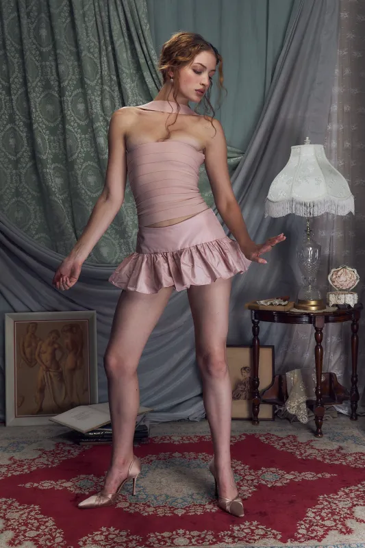 Taffeta Mini Skort in Pink Champagne sold by Mirror Palais