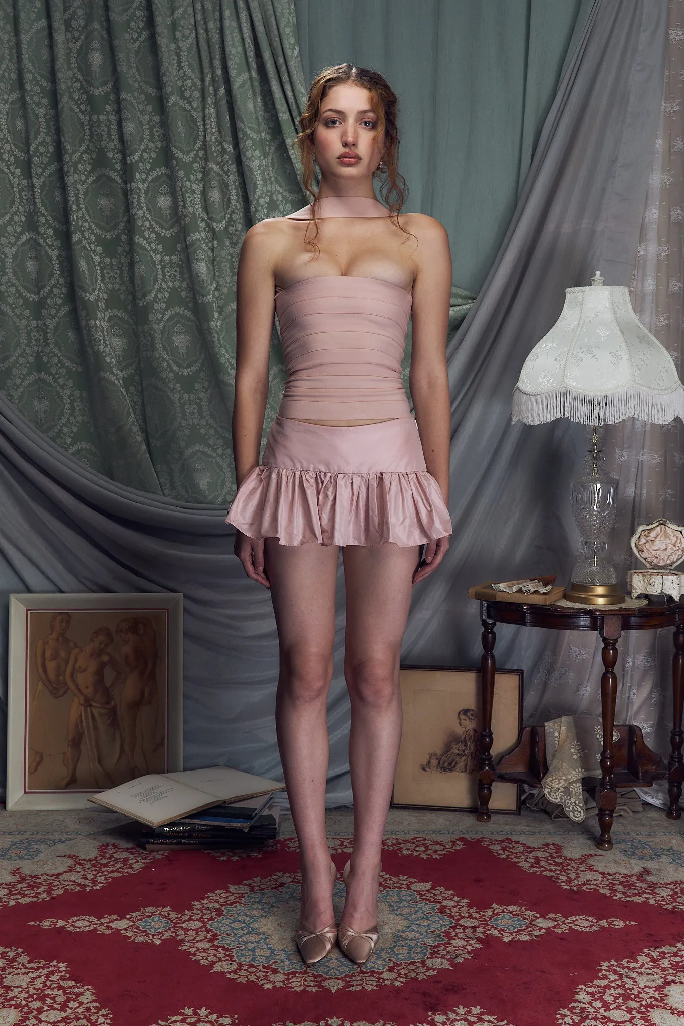 Taffeta Mini Skort in Pink Champagne sold by Mirror Palais product image thumbnail 3