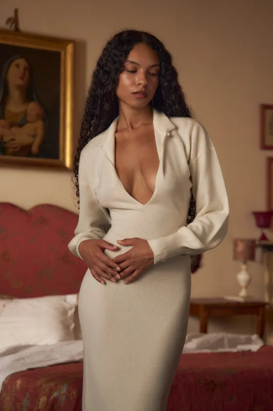 Vanilla Sky Cashmere Knit Dress in Crème sold by Mirror Palais