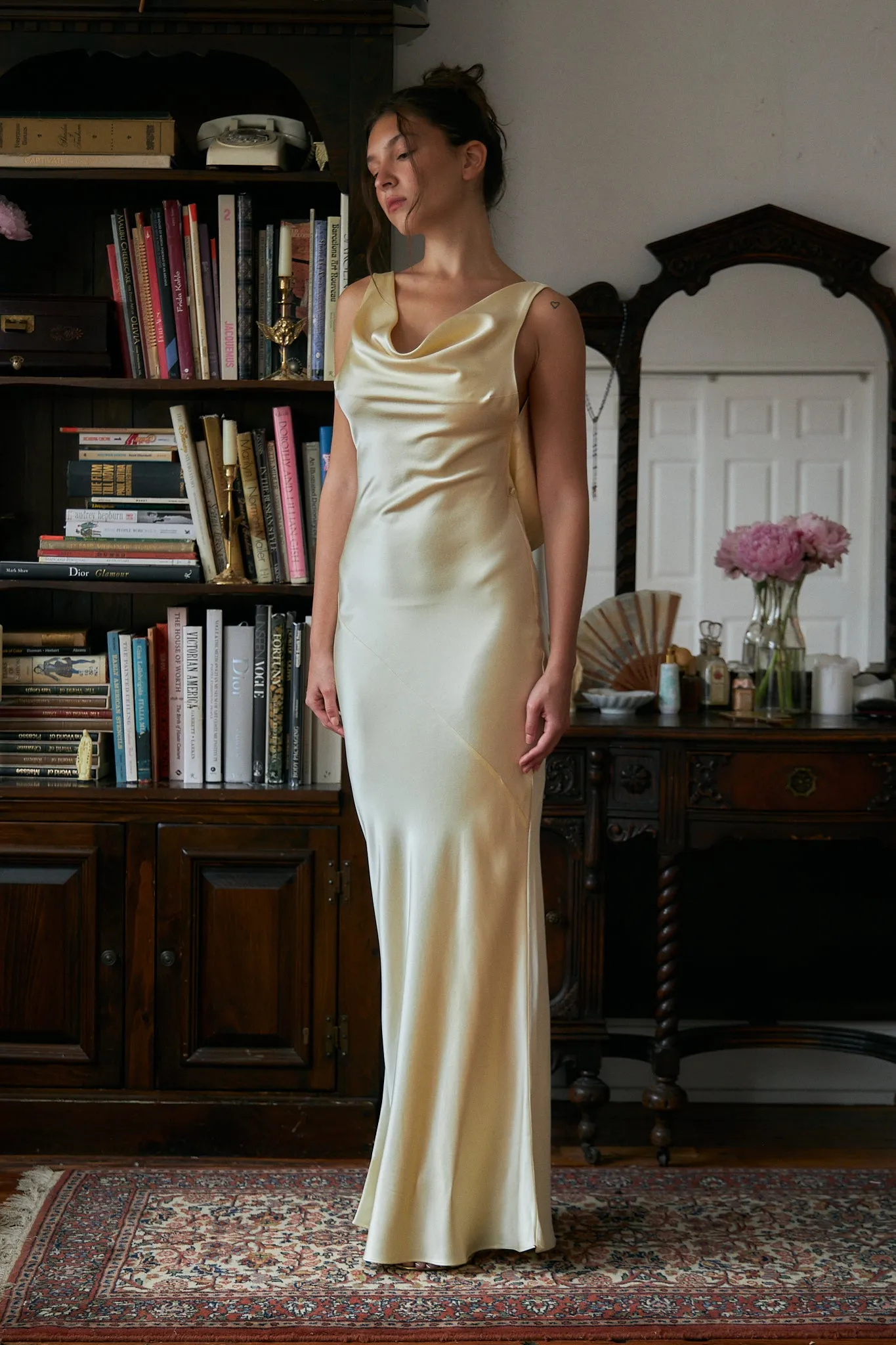 Plunging Back Cowl Dress in Butter sold by Mirror Palais product image thumbnail 5