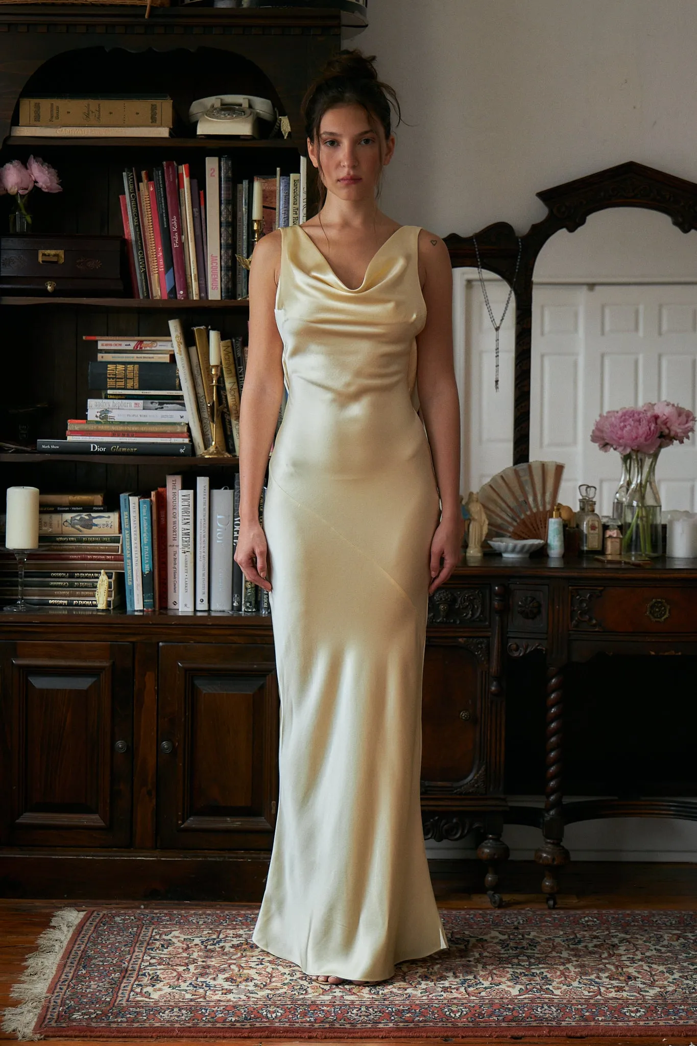 Plunging Back Cowl Dress in Butter sold by Mirror Palais product image thumbnail 4