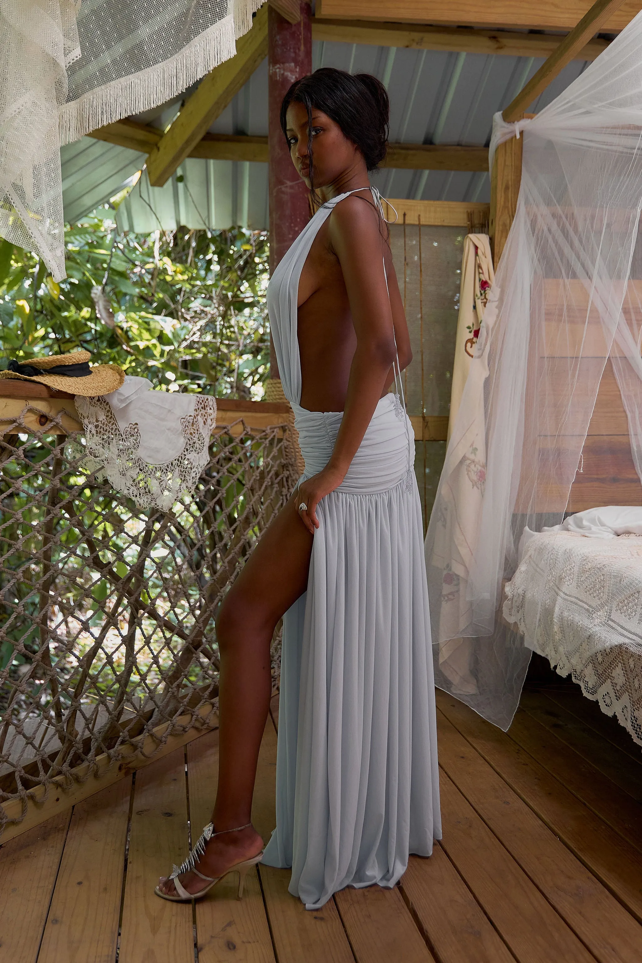 La Piscine Gown in Ciel sold by Mirror Palais