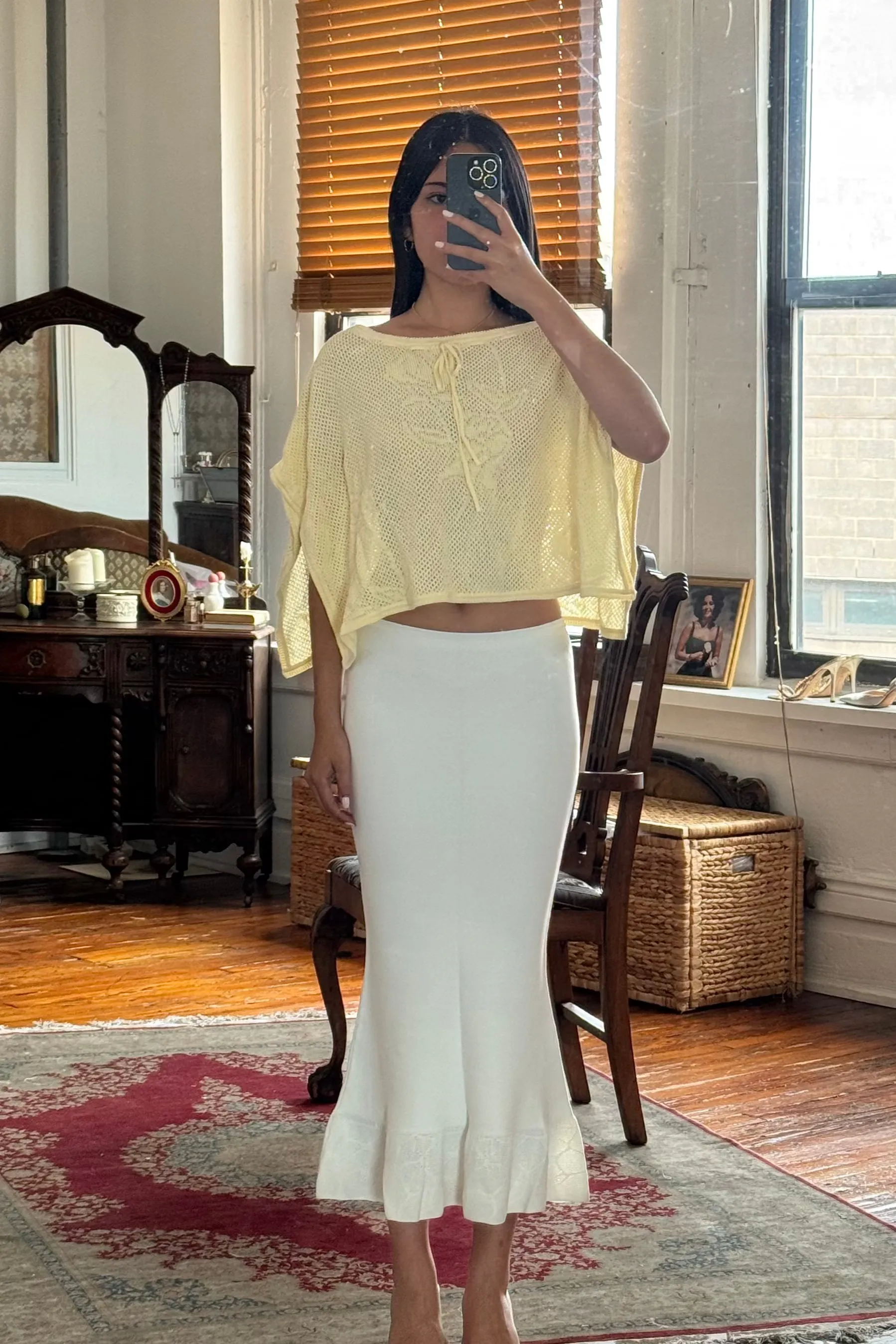 Sample Knit Pointelle Poncho in Butter sold by Mirror Palais