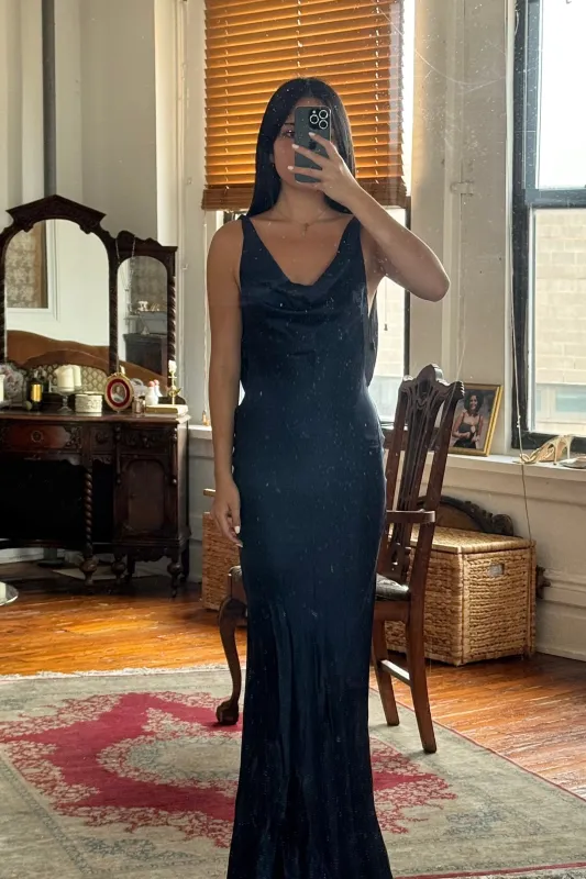 Sample Plunging Back Cowl Dress in Navy sold by Mirror Palais
