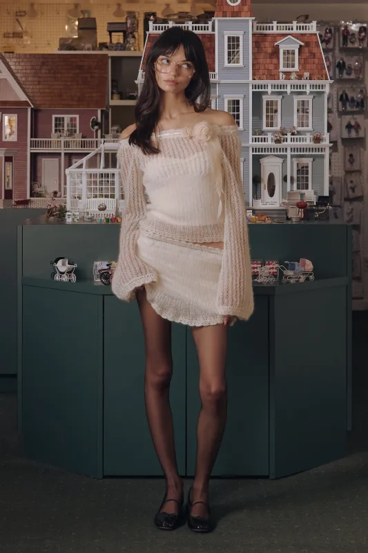 Little Lamb Knit Skirt in Crème sold by Mirror Palais