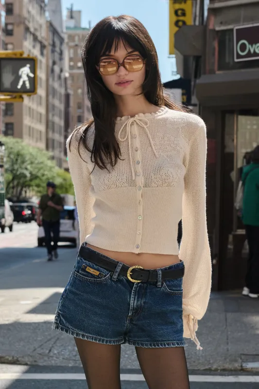 Pointelle Knit Drawstring Cardigan sold by Mirror Palais