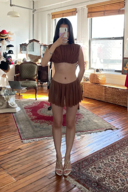 Sample Salsa Roja Top & Mini Skirt Set in Brown sold by Mirror Palais