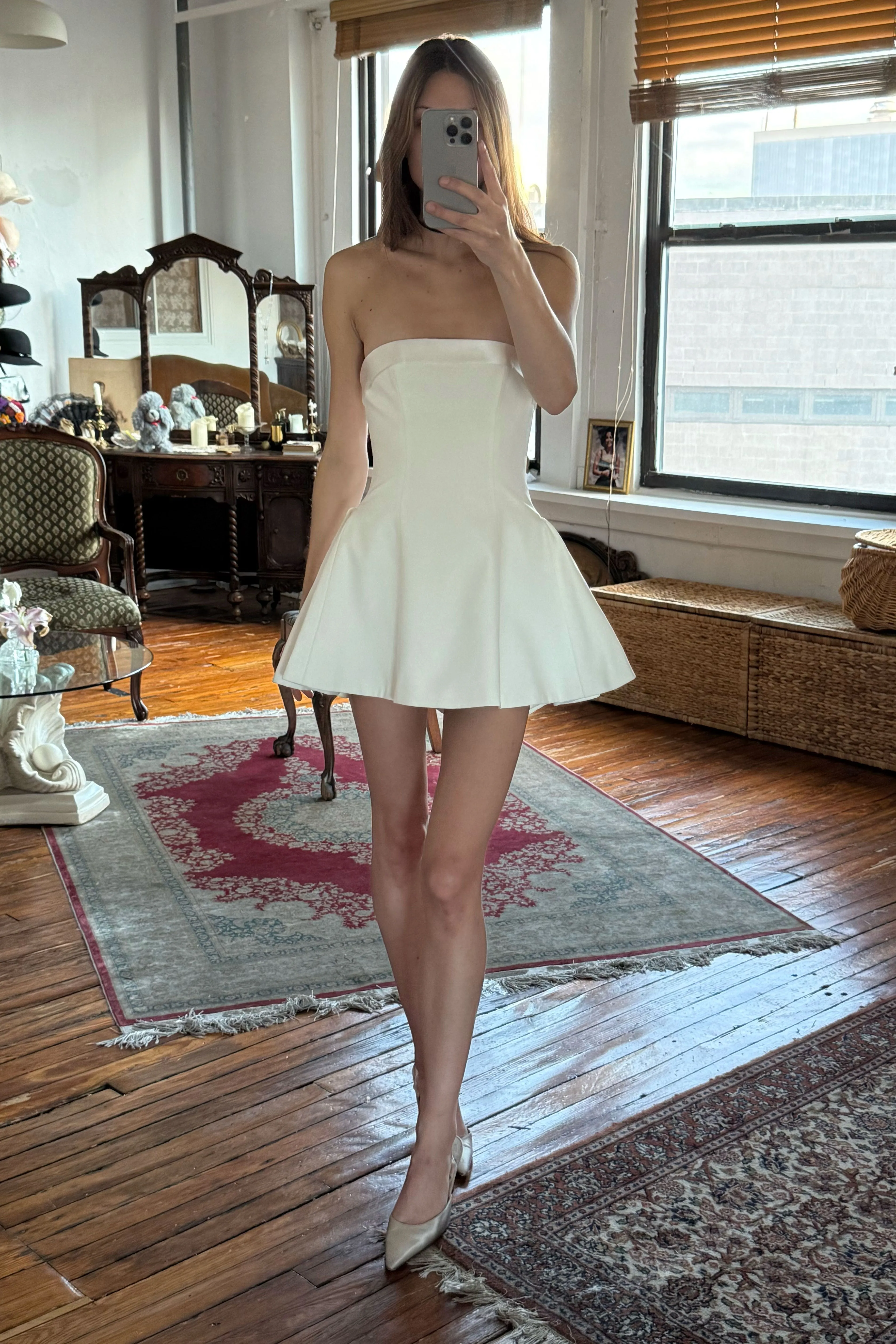 Sample Strapless Opera Mini Dress in Pearl sold by Mirror Palais