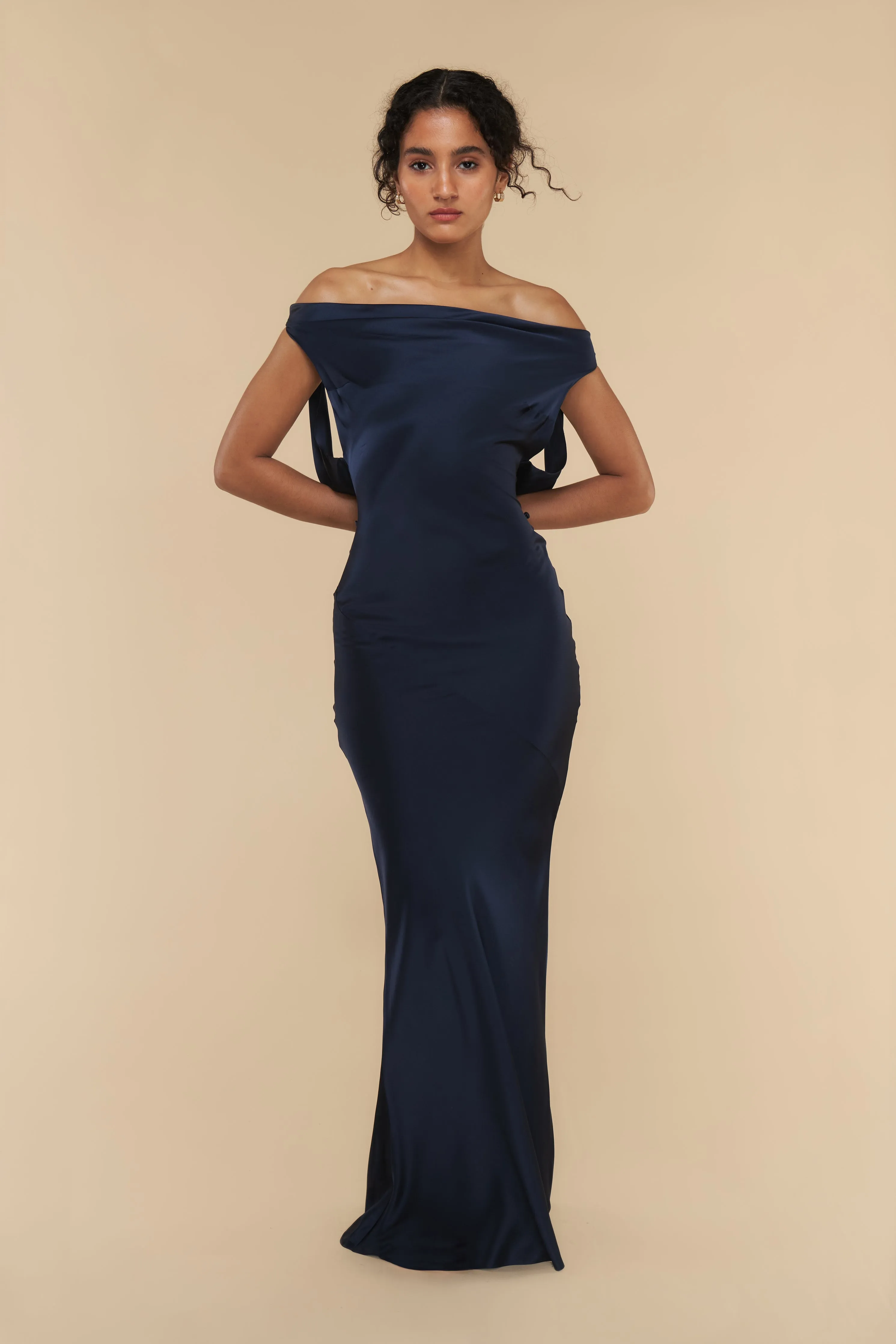 Plunging Back Cowl Dress in Navy sold by Mirror Palais product image thumbnail 2