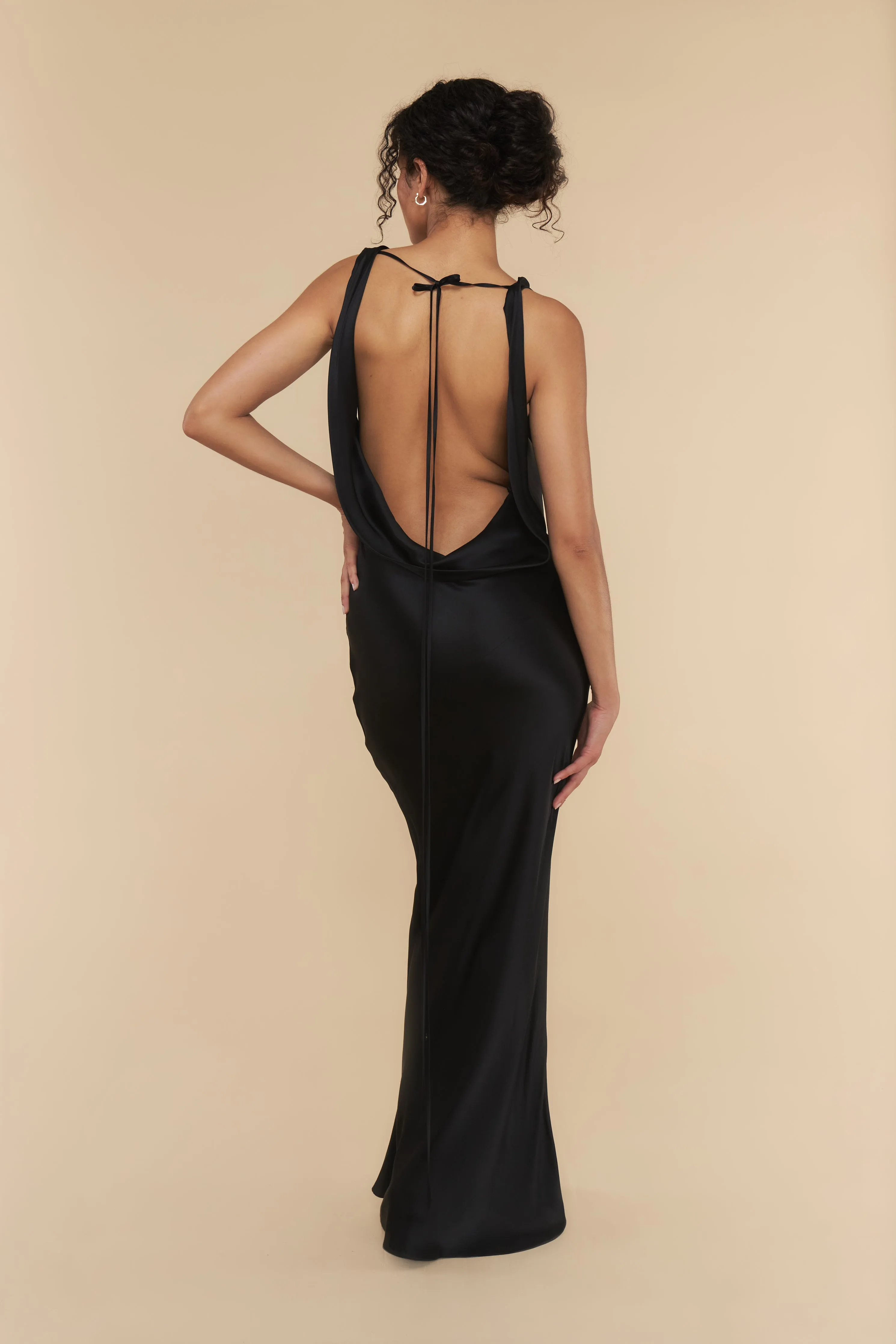 Plunging Back Cowl Dress in Noir sold by Mirror Palais product image thumbnail 2
