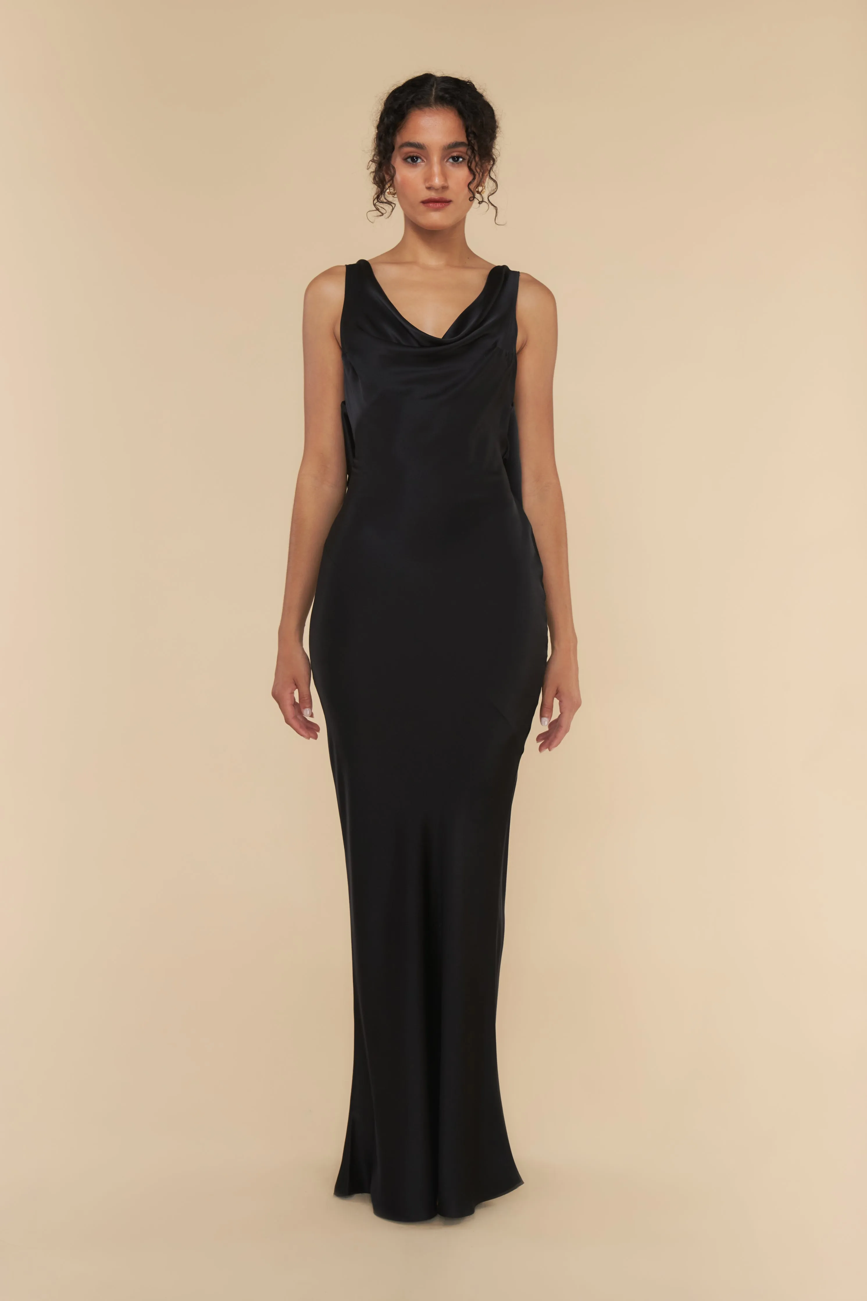 Plunging Back Cowl Dress in Noir sold by Mirror Palais product image thumbnail 3