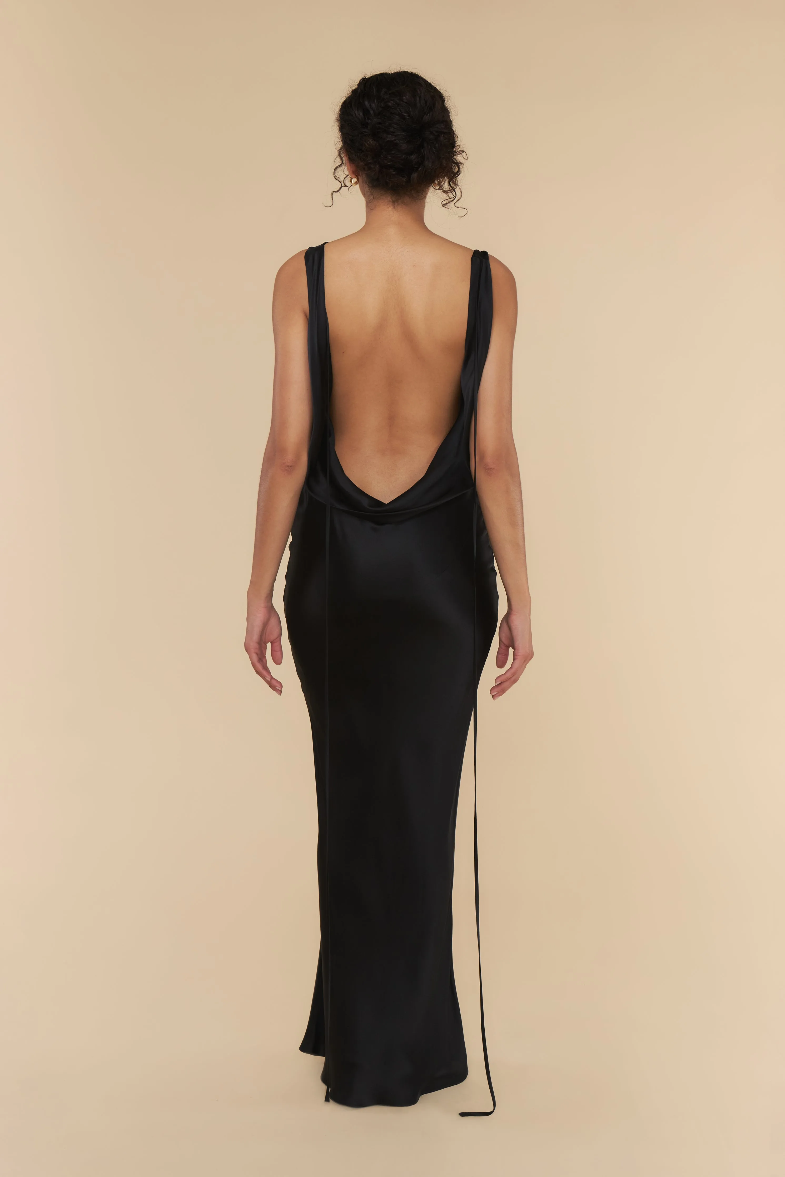 Plunging Back Cowl Dress in Noir sold by Mirror Palais product image thumbnail 4