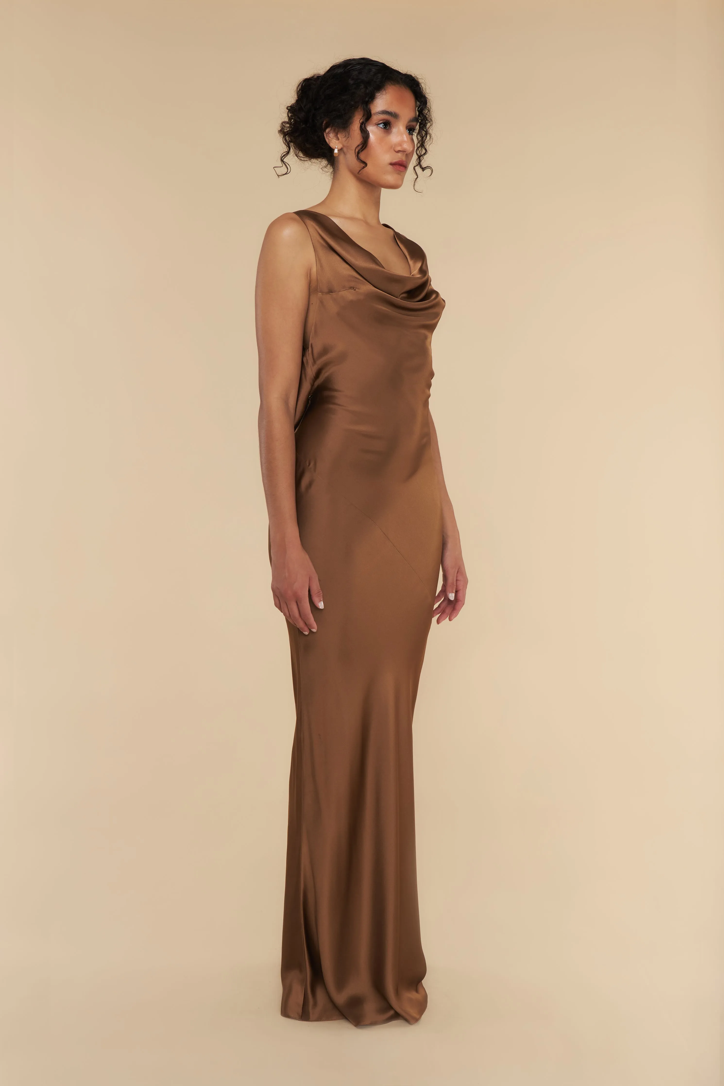 Plunging Back Cowl Dress in Toffee sold by Mirror Palais product image thumbnail 5