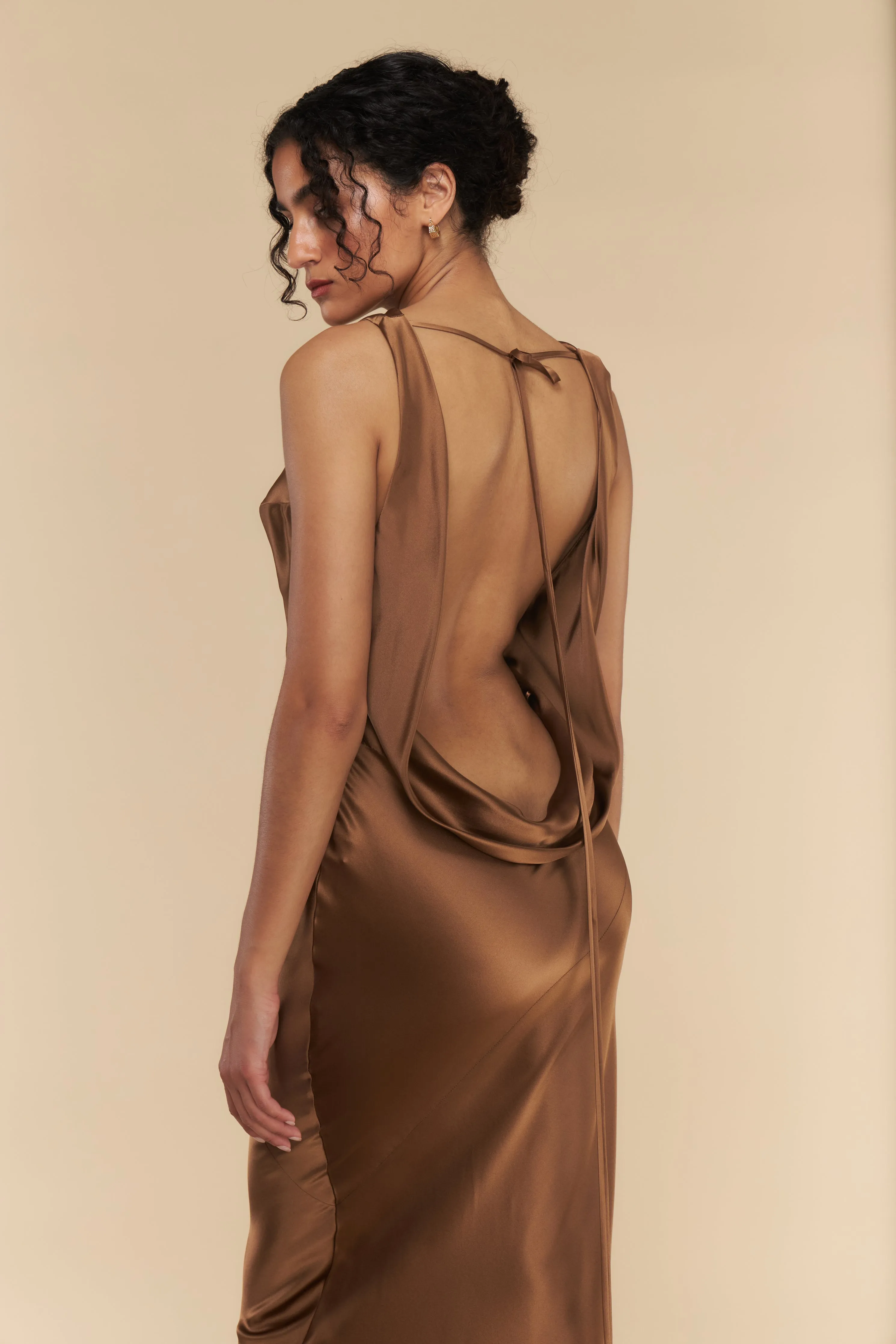 Plunging Back Cowl Dress in Toffee sold by Mirror Palais product image thumbnail 4