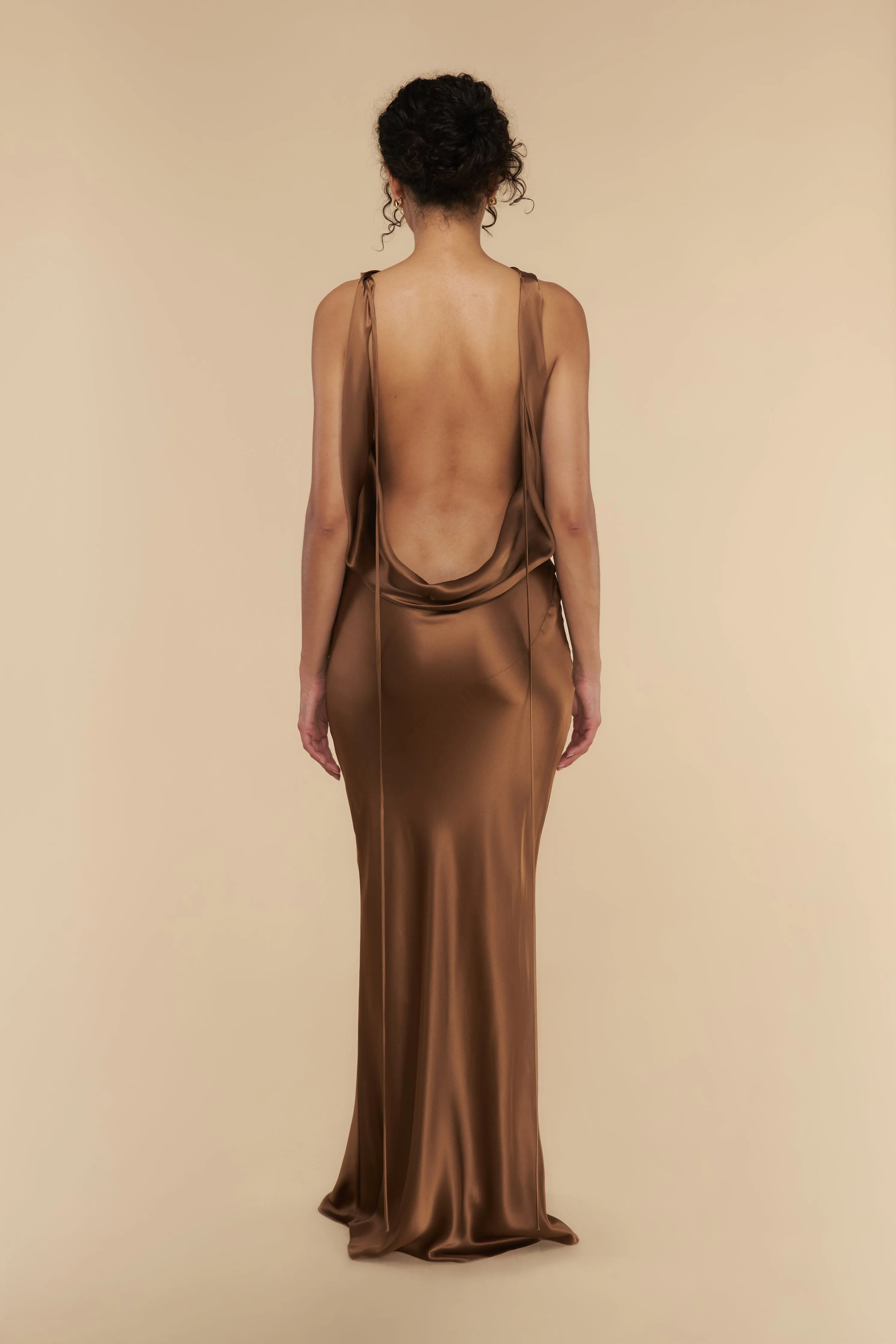 Plunging Back Cowl Dress in Toffee sold by Mirror Palais product image thumbnail 3
