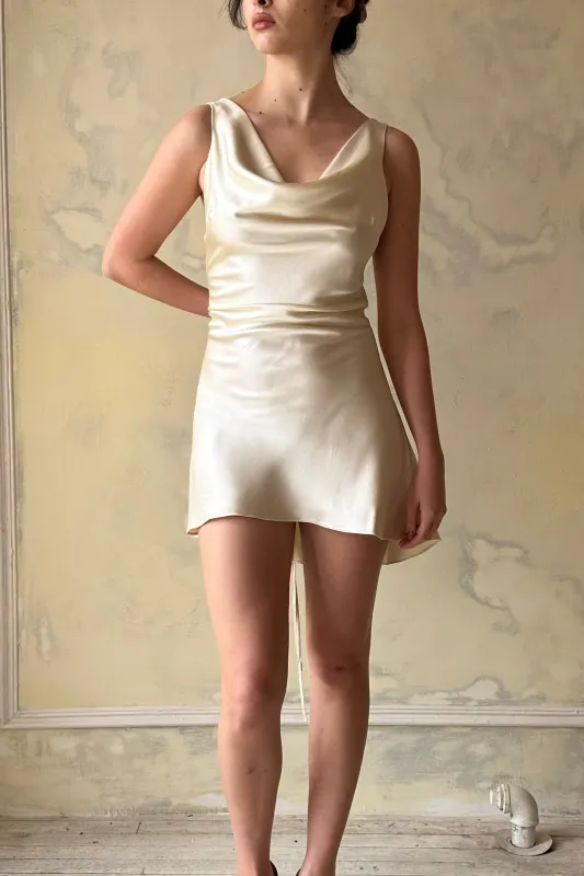 Sample Plunging Back Cowl Mini Dress in Butter made by Mirror Palais