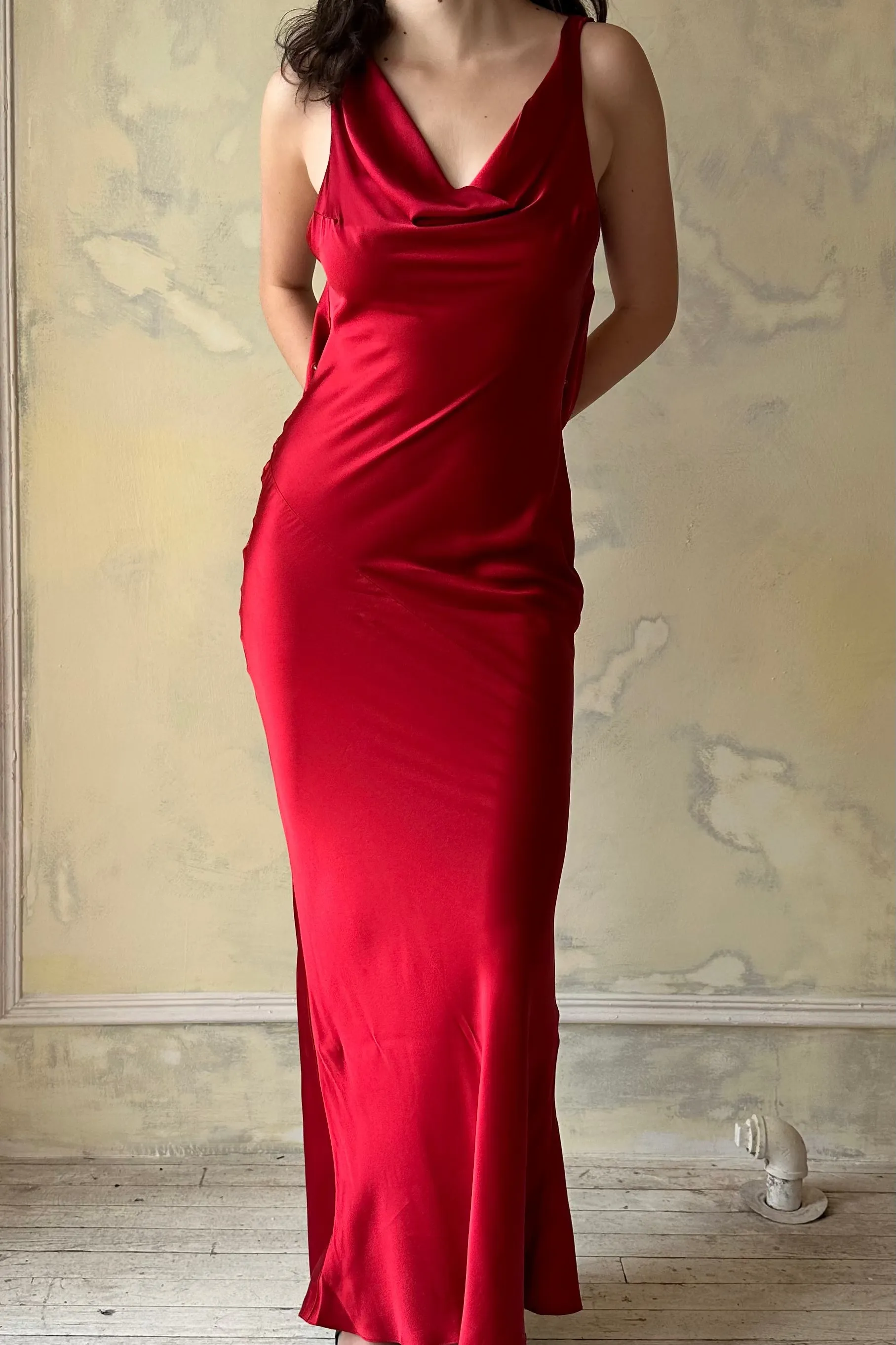 Sample Plunging Back Cowl Dress in Scarlet sold by Mirror Palais product image thumbnail 3