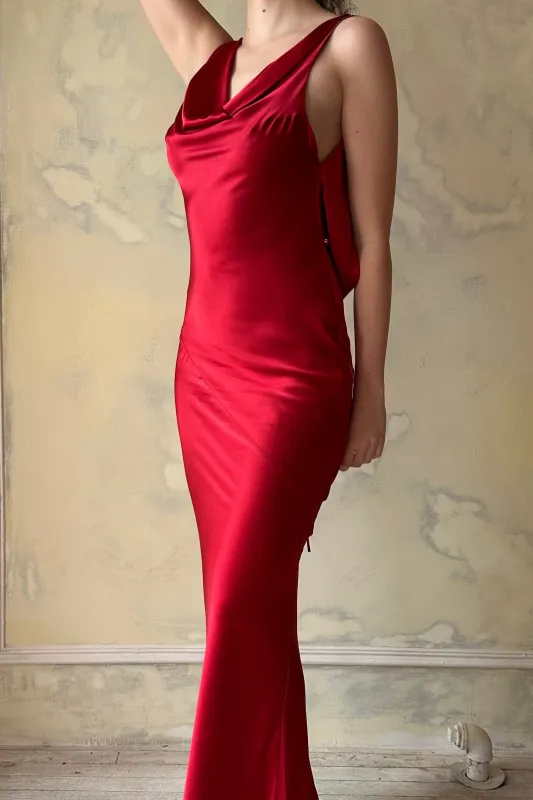 Sample Plunging Back Cowl Dress in Scarlet sold by Mirror Palais