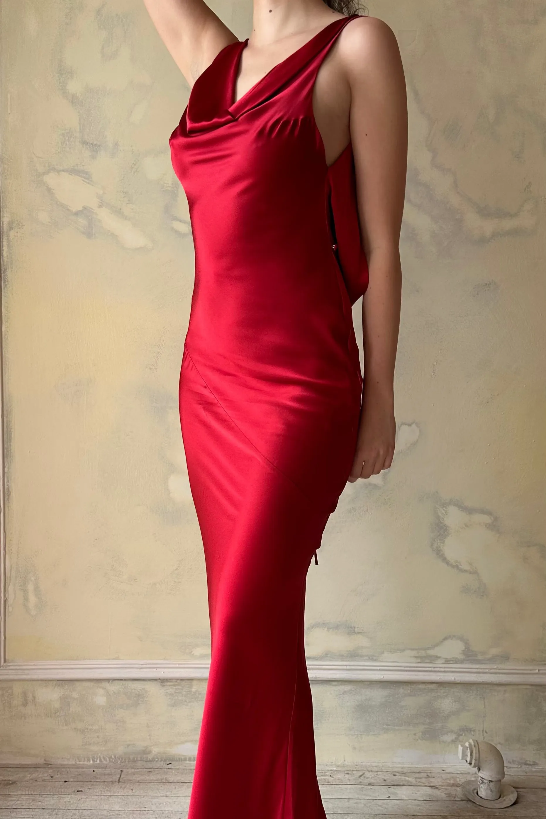 Sample Plunging Back Cowl Dress in Scarlet sold by Mirror Palais