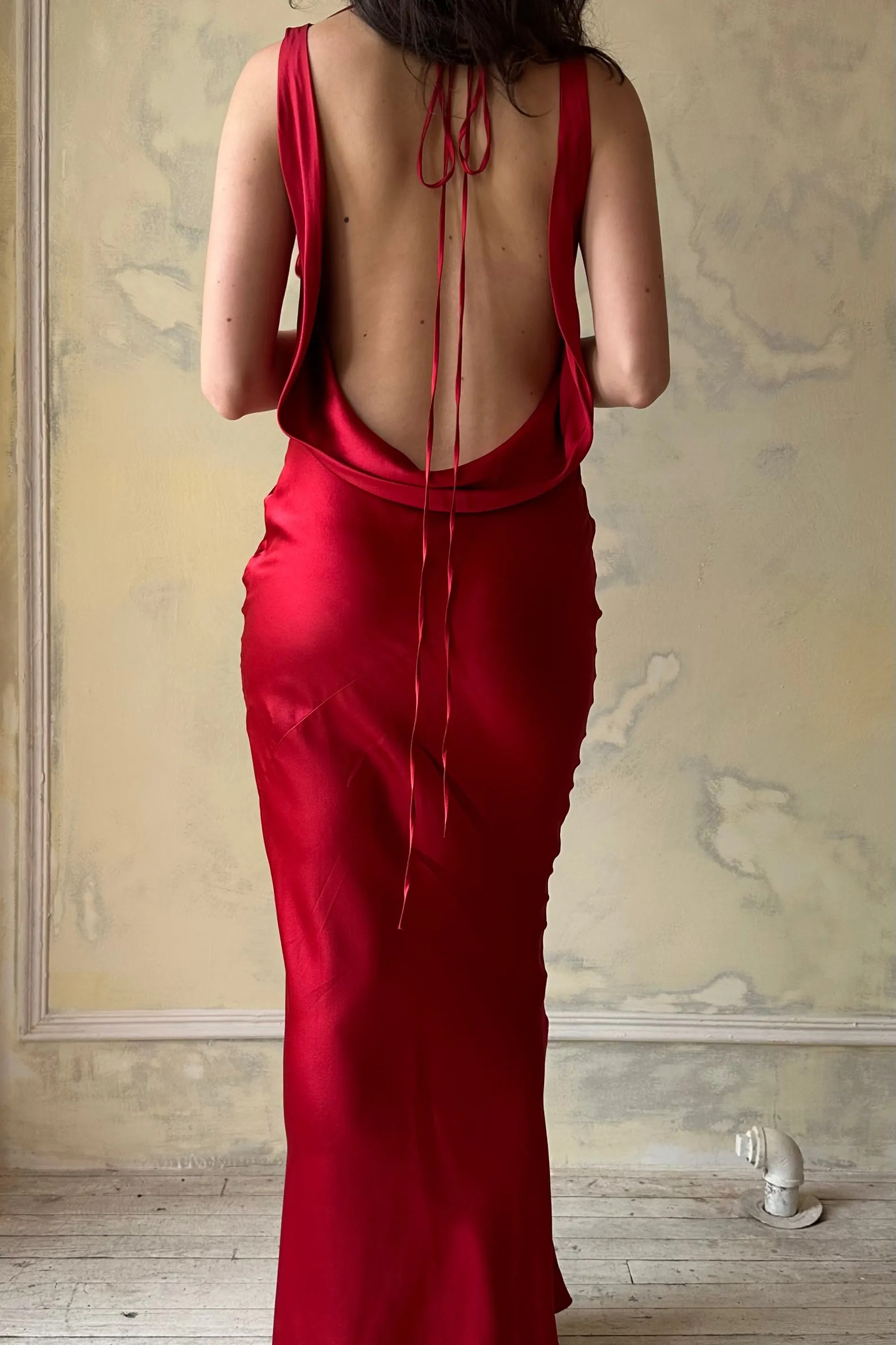 Sample Plunging Back Cowl Dress in Scarlet sold by Mirror Palais product image thumbnail 2
