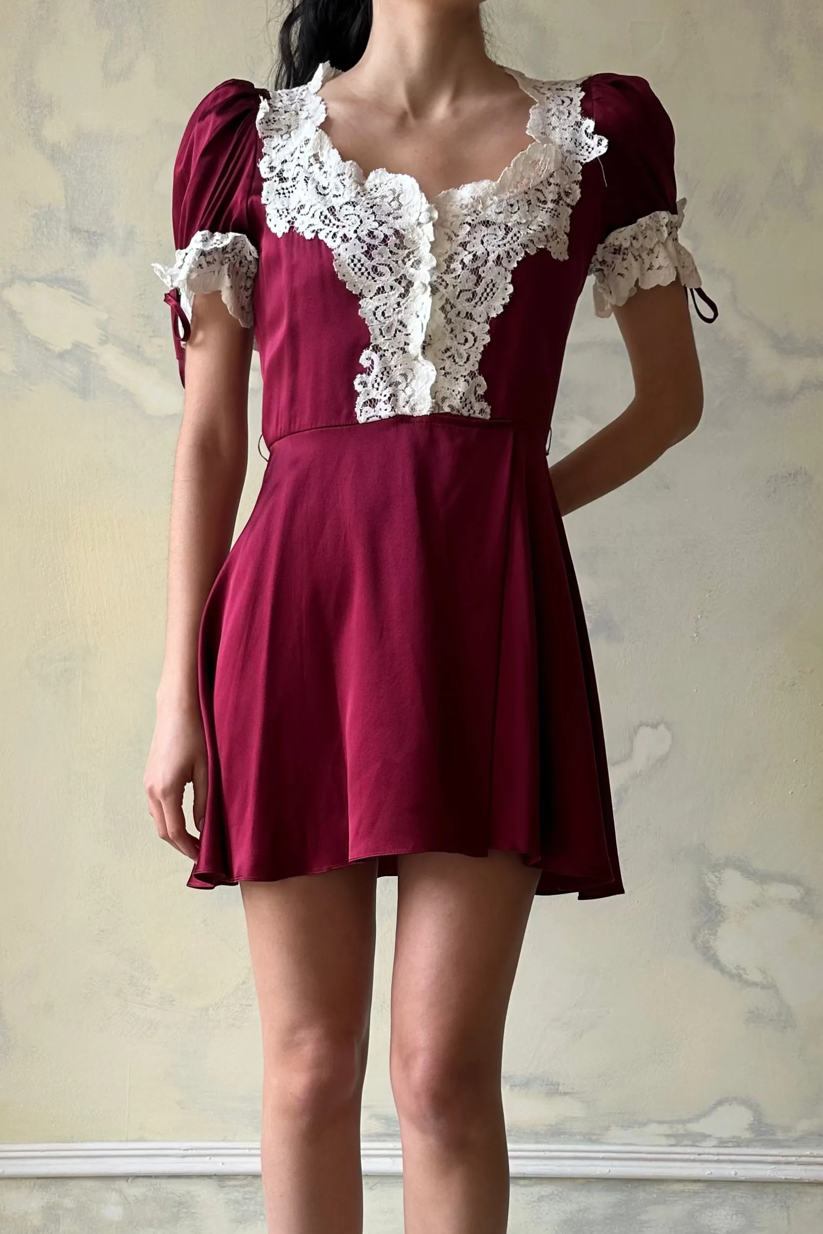 Sample Unwrap Me Mini Dress in Garnet sold by Mirror Palais