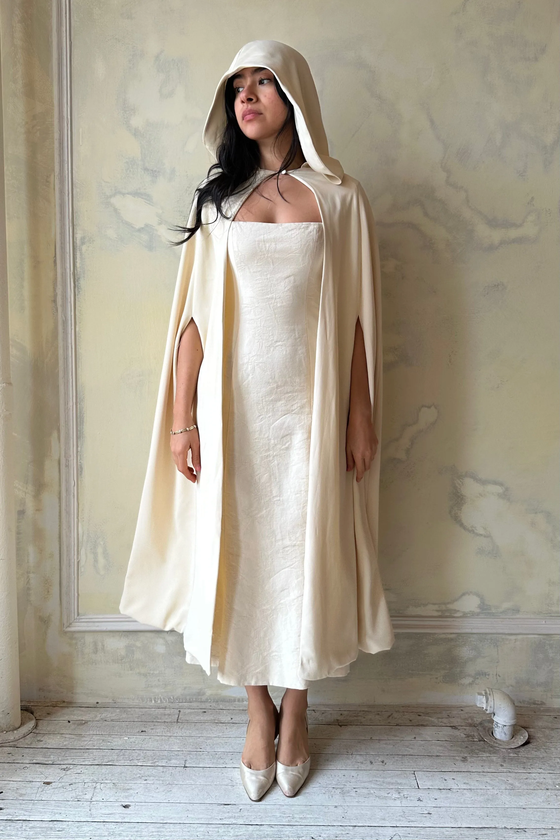Sample Long Hooded Cape in Ivory sold by Mirror Palais