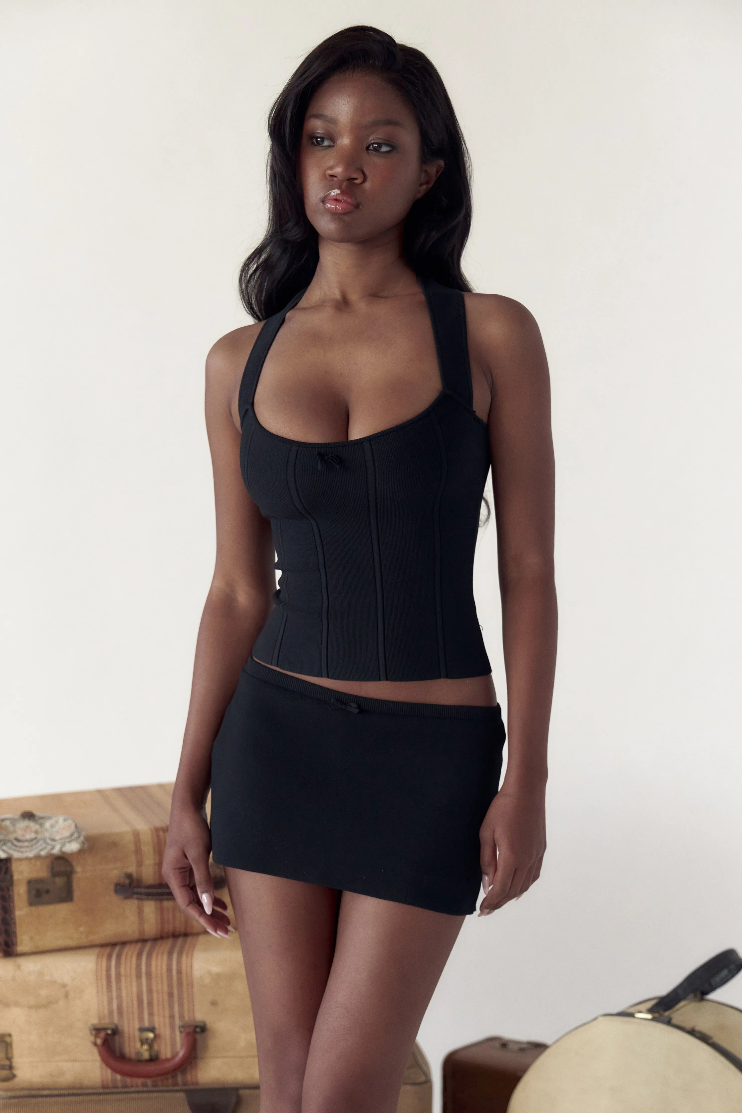 The Knit Halter Top in Noir sold by Mirror Palais