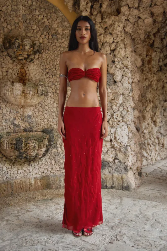Beaded Skirt in Scarlet sold by Mirror Palais