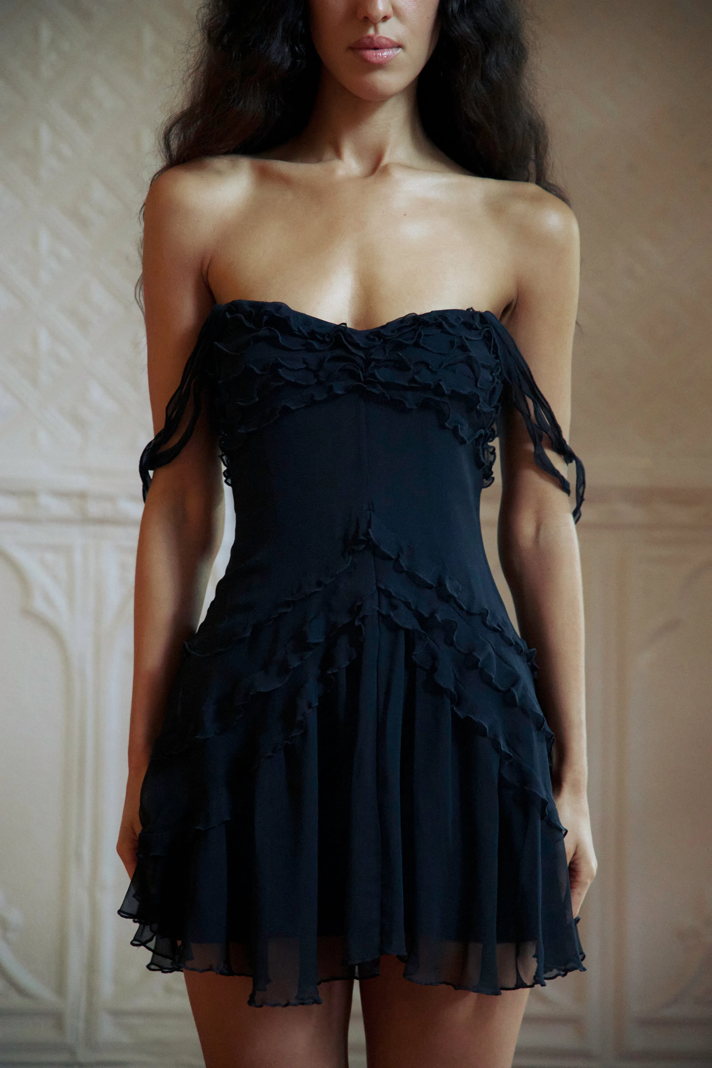 Cascading Mini Dress in Noir sold by Mirror Palais product image thumbnail 2