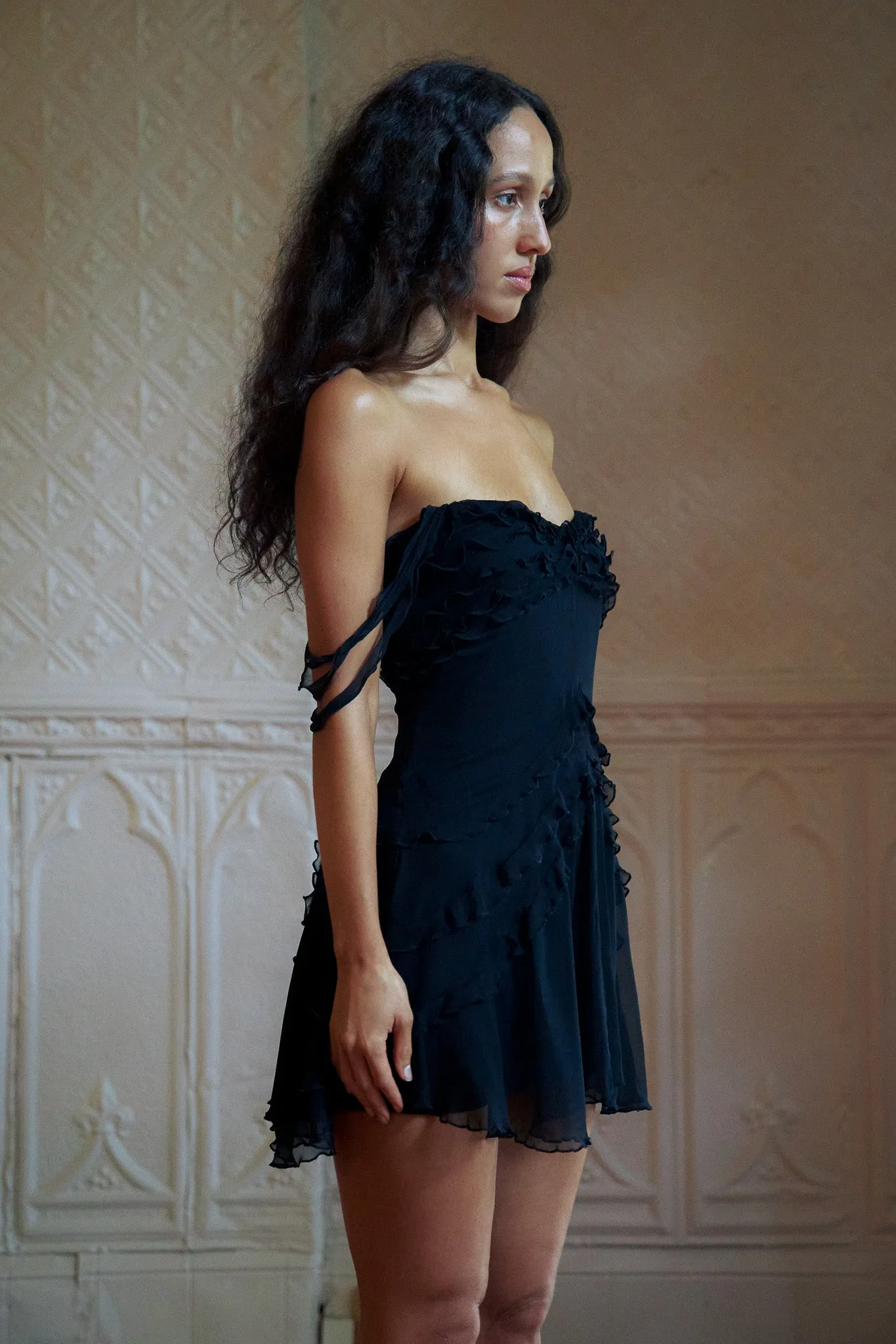 Cascading Mini Dress in Noir sold by Mirror Palais product image thumbnail 3