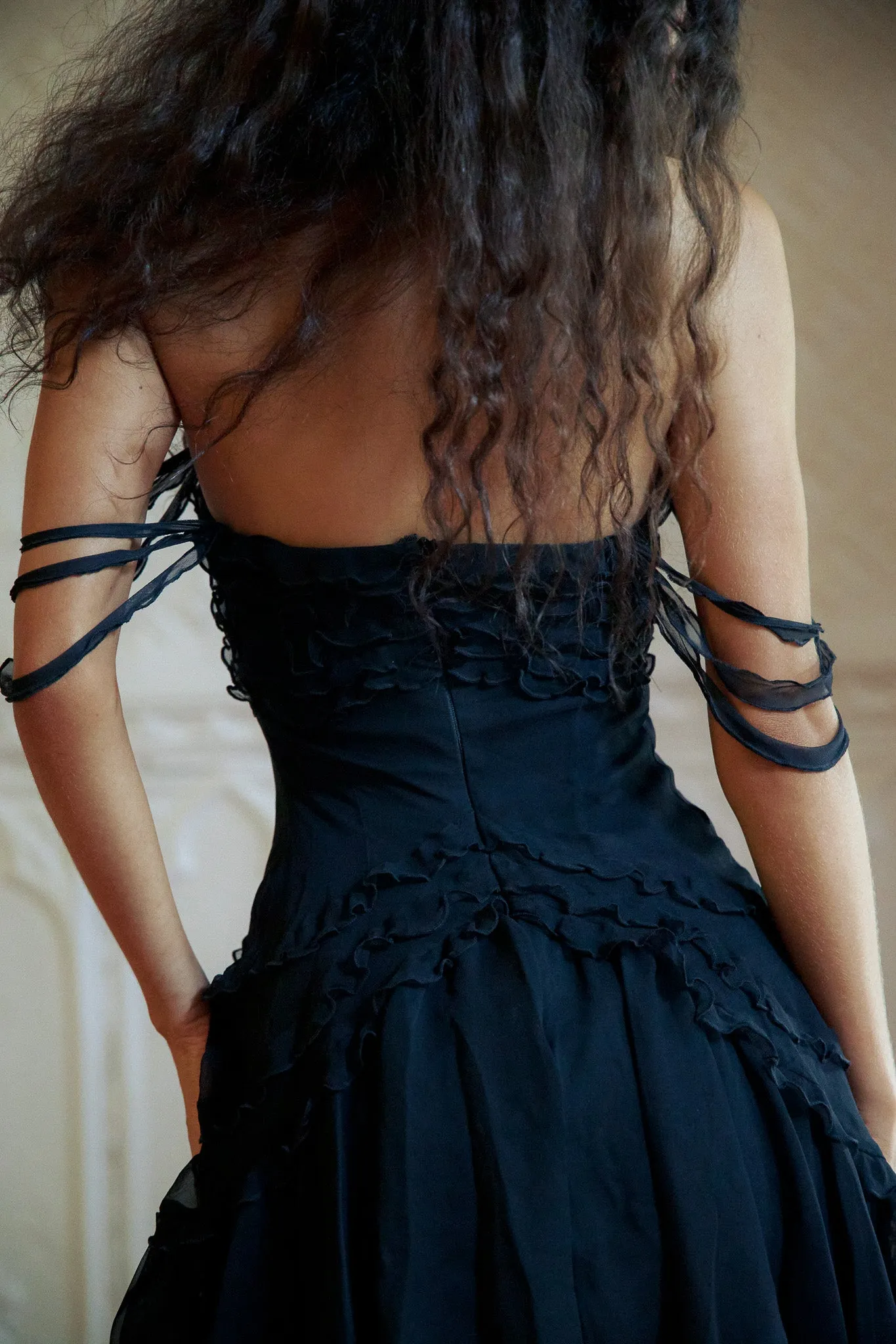 Cascading Mini Dress in Noir sold by Mirror Palais product image thumbnail 5