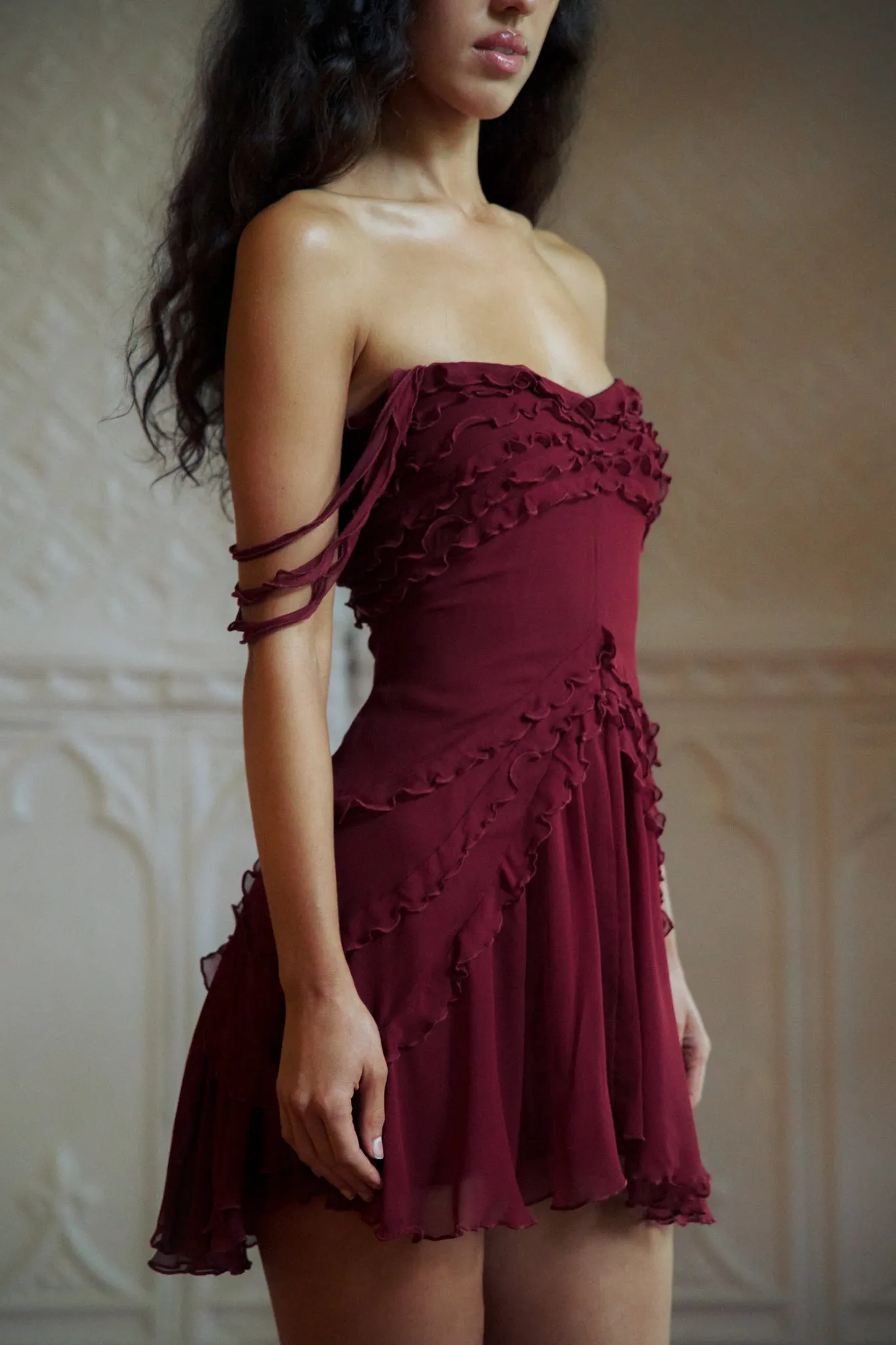 Cascading Mini Dress in Sangre sold by Mirror Palais product image thumbnail 4